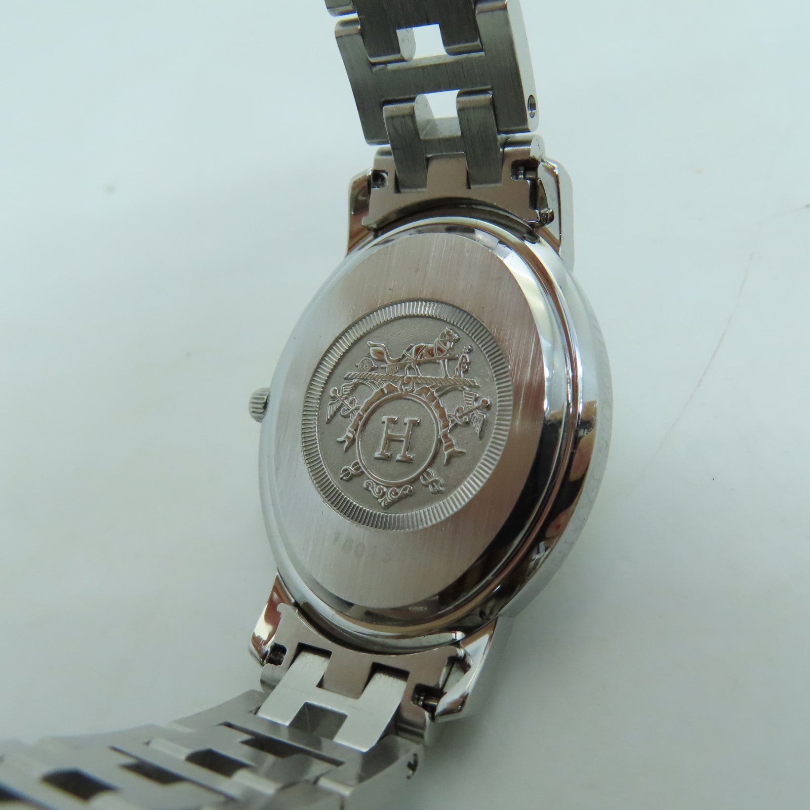 HERMES Clipper Oval Watch不锈钢石英机芯银色/白色