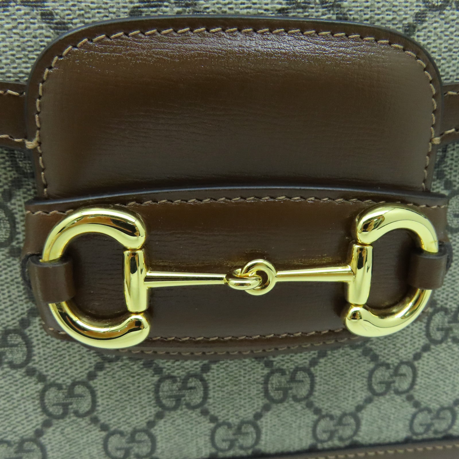 GUCCI Coated Canvas GG Supreme 1955 Gold Buckle Shoulder Bag Brown