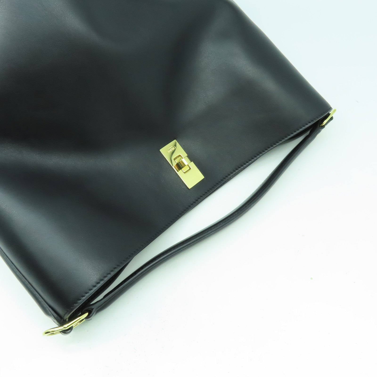 CELINE 【激減優惠】牛皮皮革Bucket 16金扣手挽肩背兩用袋黑色