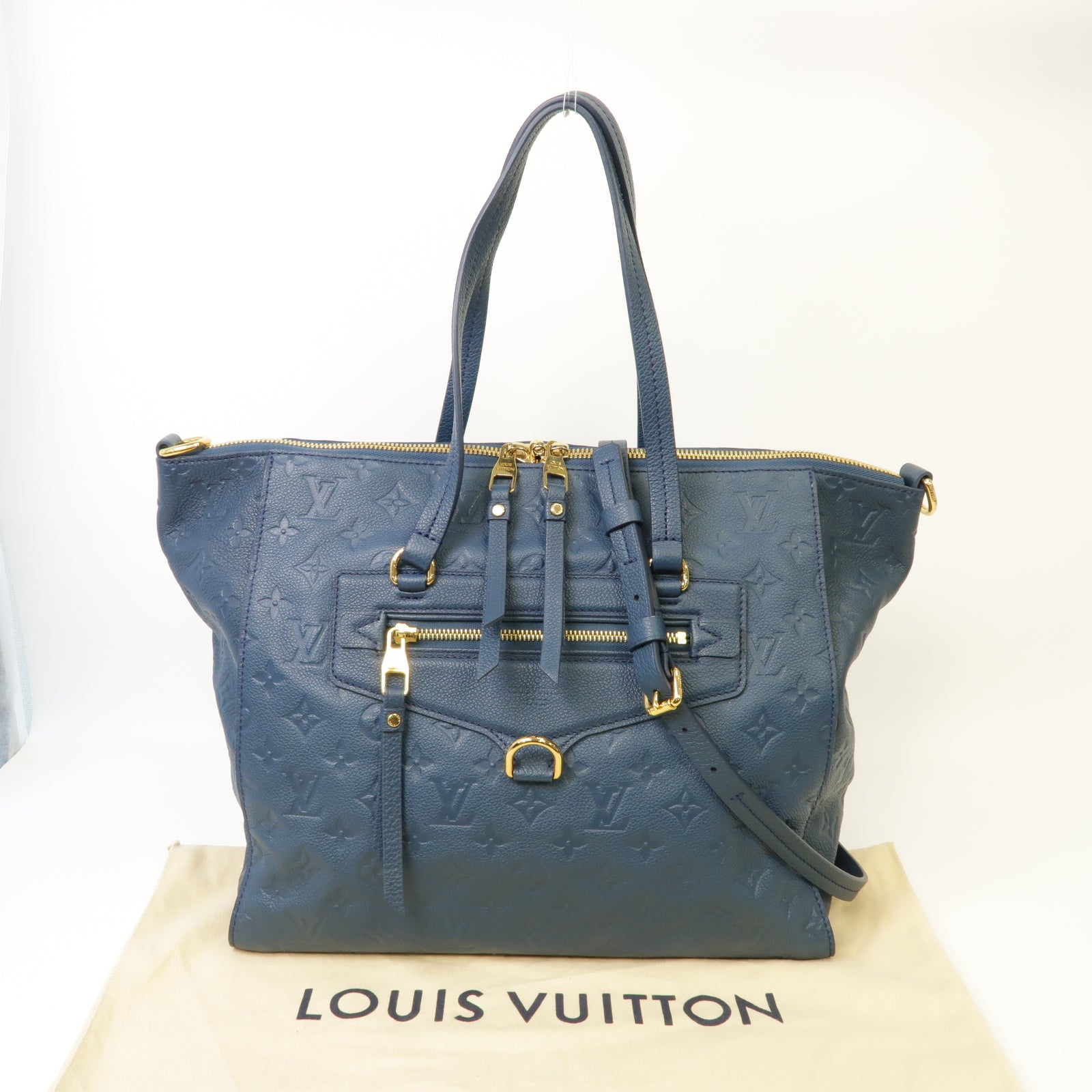 LOUIS VUITTON Monogram Empreinte Lumineuse PM金扣手挽肩背兩用袋藍色