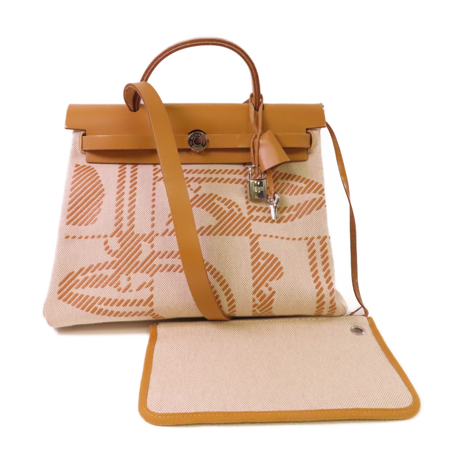 HERMES Toile H帆布Herbag PM Zip Retourne 31 Limited Edition 2Way Shoulder Bag銀扣手挽肩背兩用袋杏色/啡色