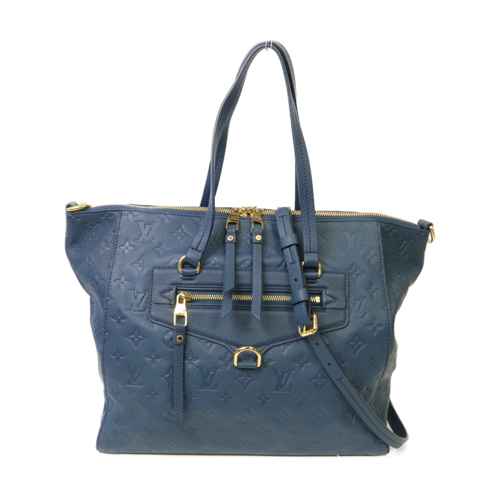 LOUIS VUITTON Monogram Empreinte Lumineuse PM金扣手挽肩背兩用袋藍色