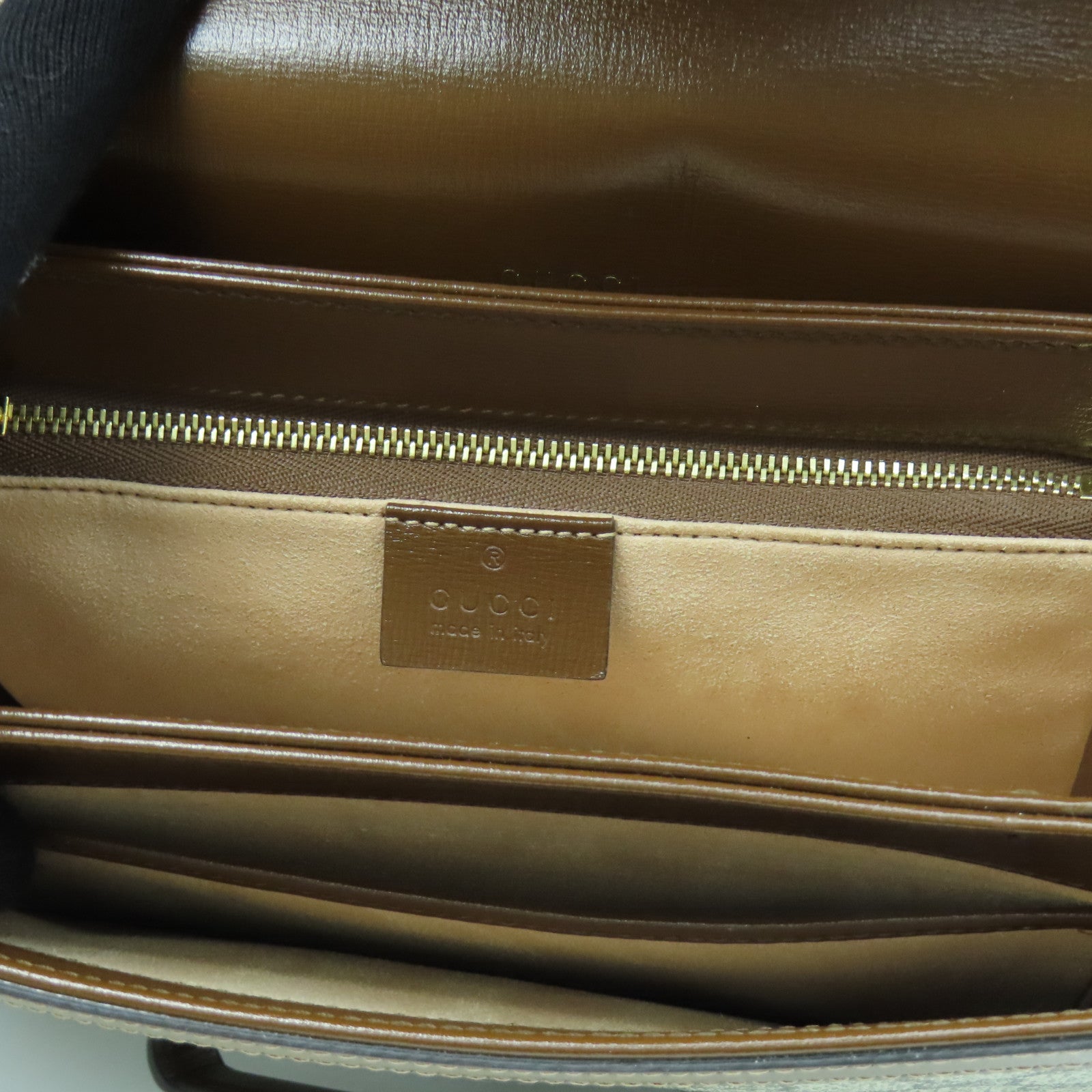 GUCCI Coated Canvas GG Supreme 1955 Gold Buckle Shoulder Bag Brown