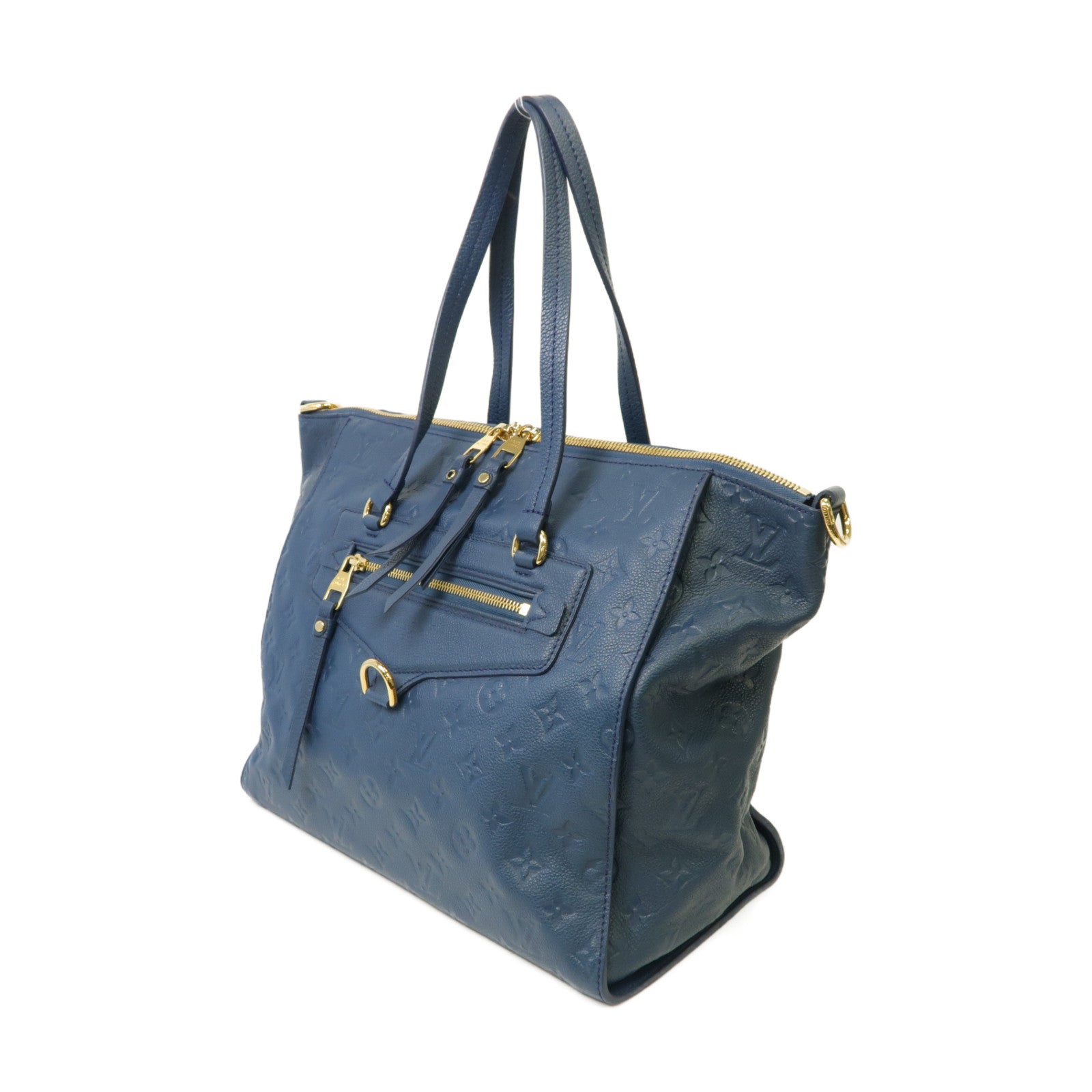 LOUIS VUITTON Monogram Empreinte Lumineuse PM金扣手挽肩背兩用袋藍色