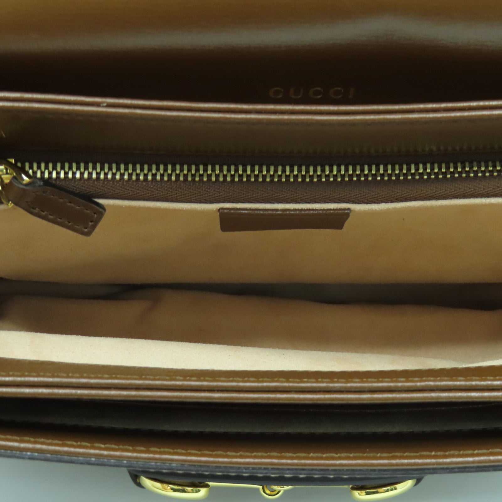 GUCCI Coated Canvas GG Supreme 1955 Gold Buckle Shoulder Bag Brown