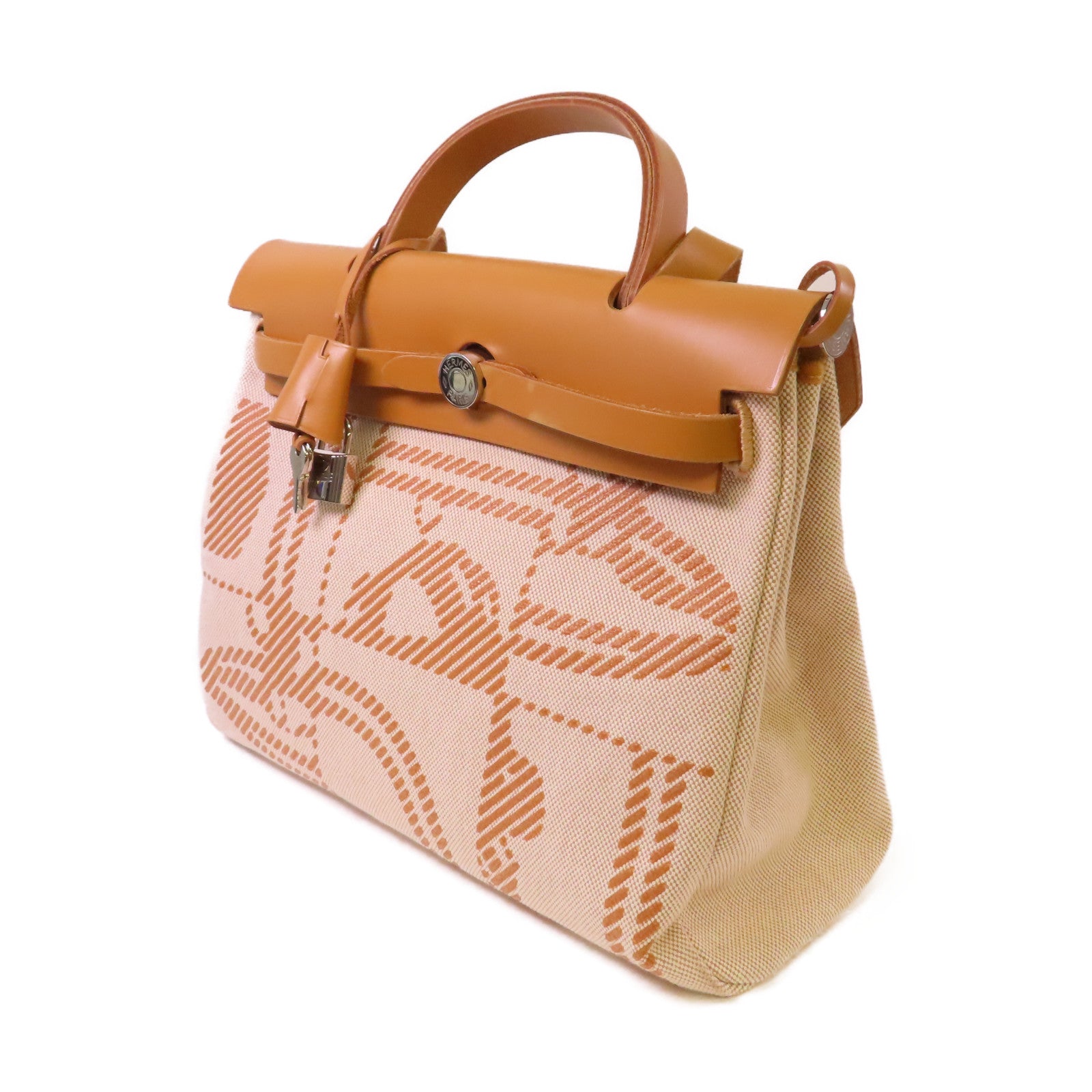 HERMES Toile H帆布Herbag PM Zip Retourne 31 Limited Edition 2Way Shoulder Bag銀扣手挽肩背兩用袋杏色/啡色