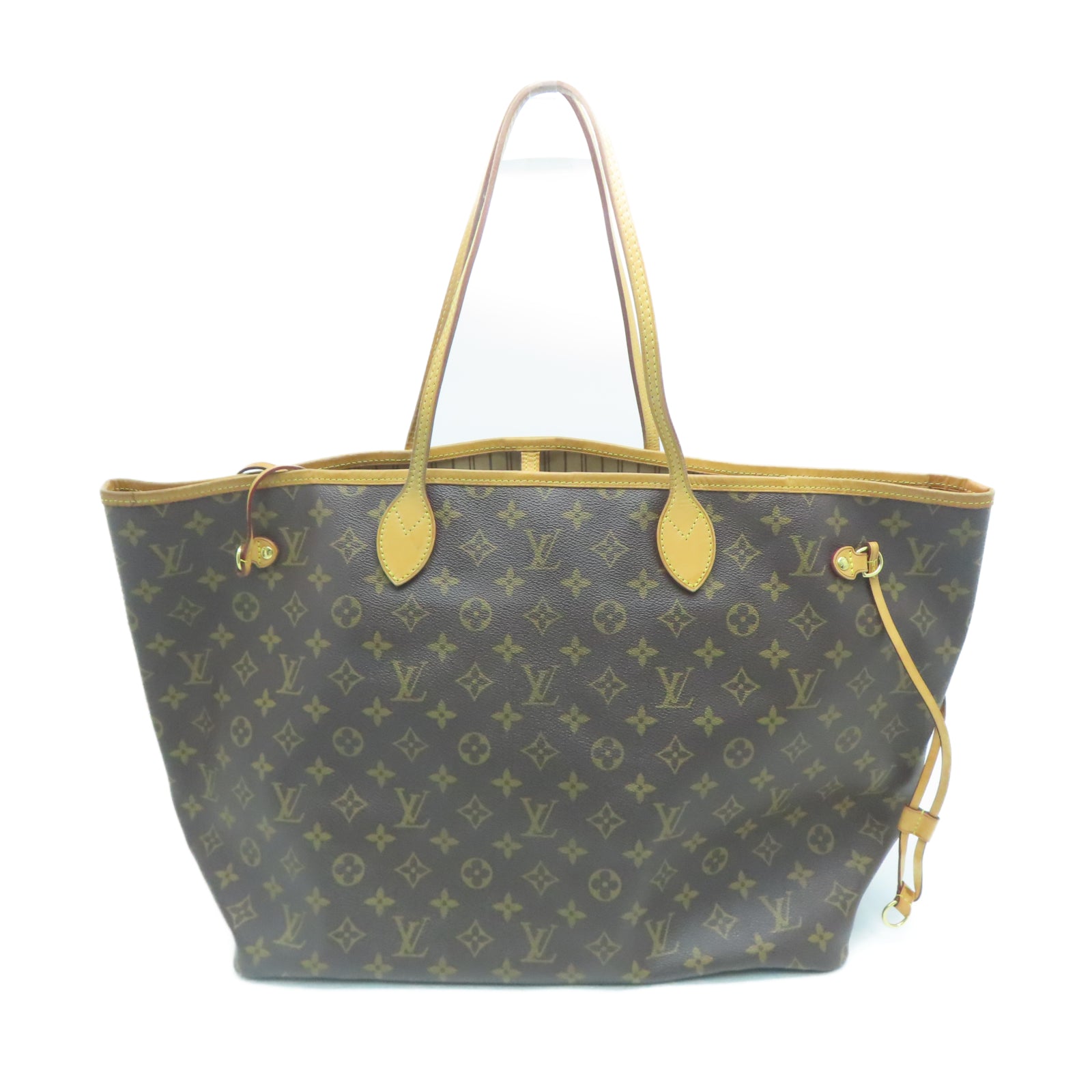 LOUIS VUITTON Monogram Neverfull GM金扣手挽袋棕色