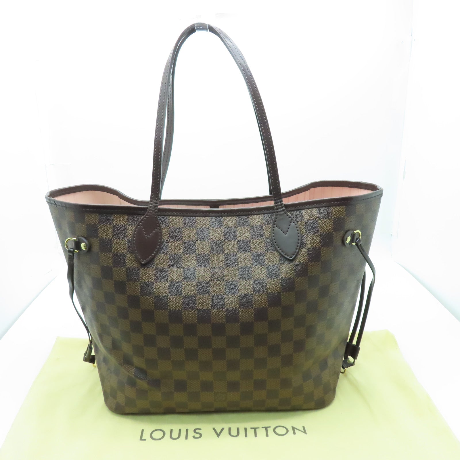 LOUIS VUITTON Damier Neverfull MM金扣手挽袋啡色