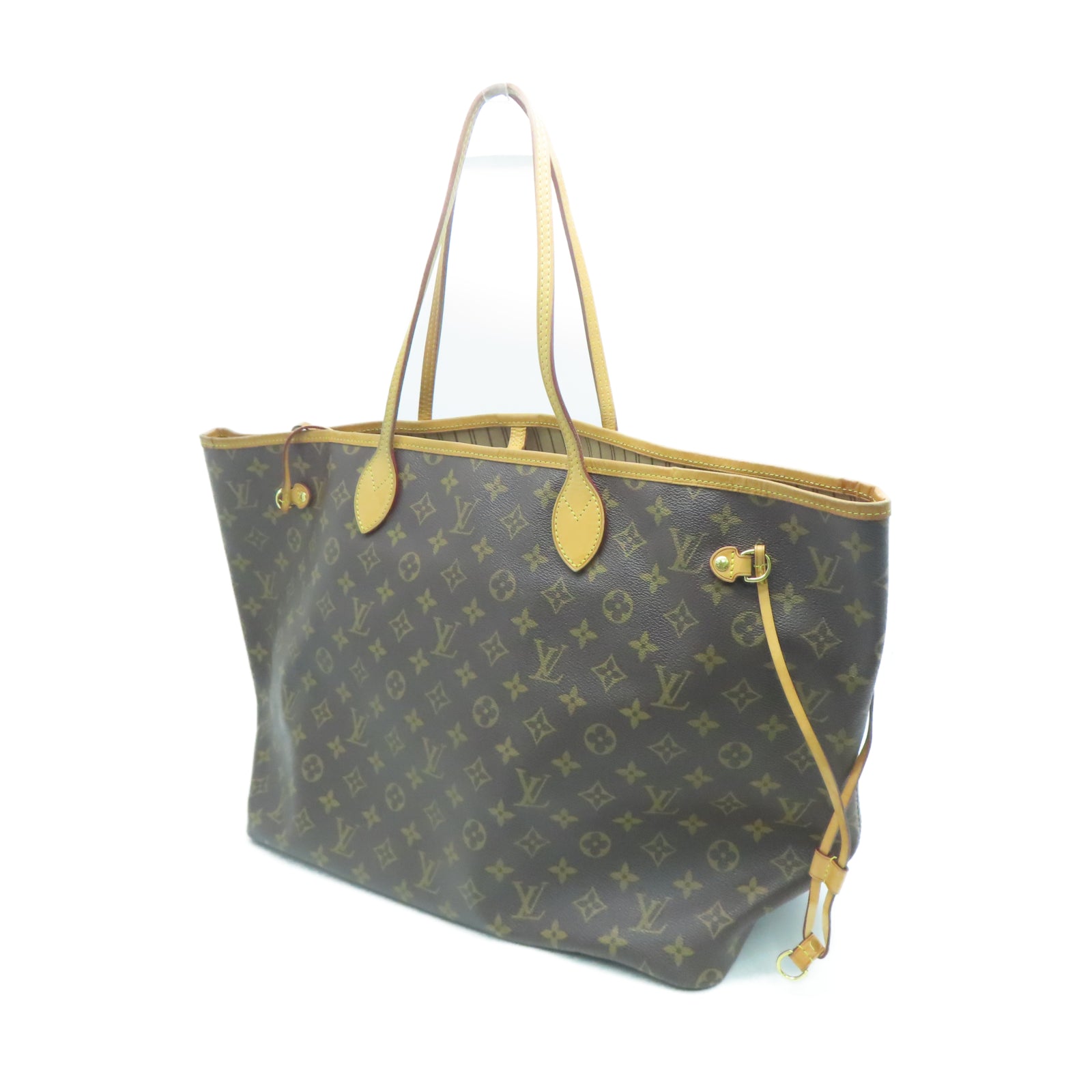 LOUIS VUITTON Monogram Neverfull GM金扣手挽袋棕色
