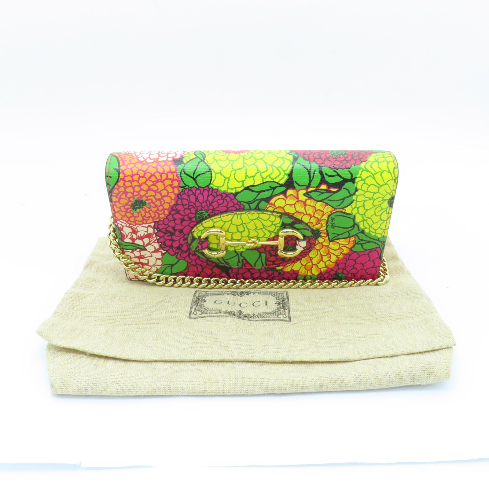 GUCCI 【激減優惠】牛皮皮革Wallet On Chain金扣鏈帶肩背袋粉紅色/黃色