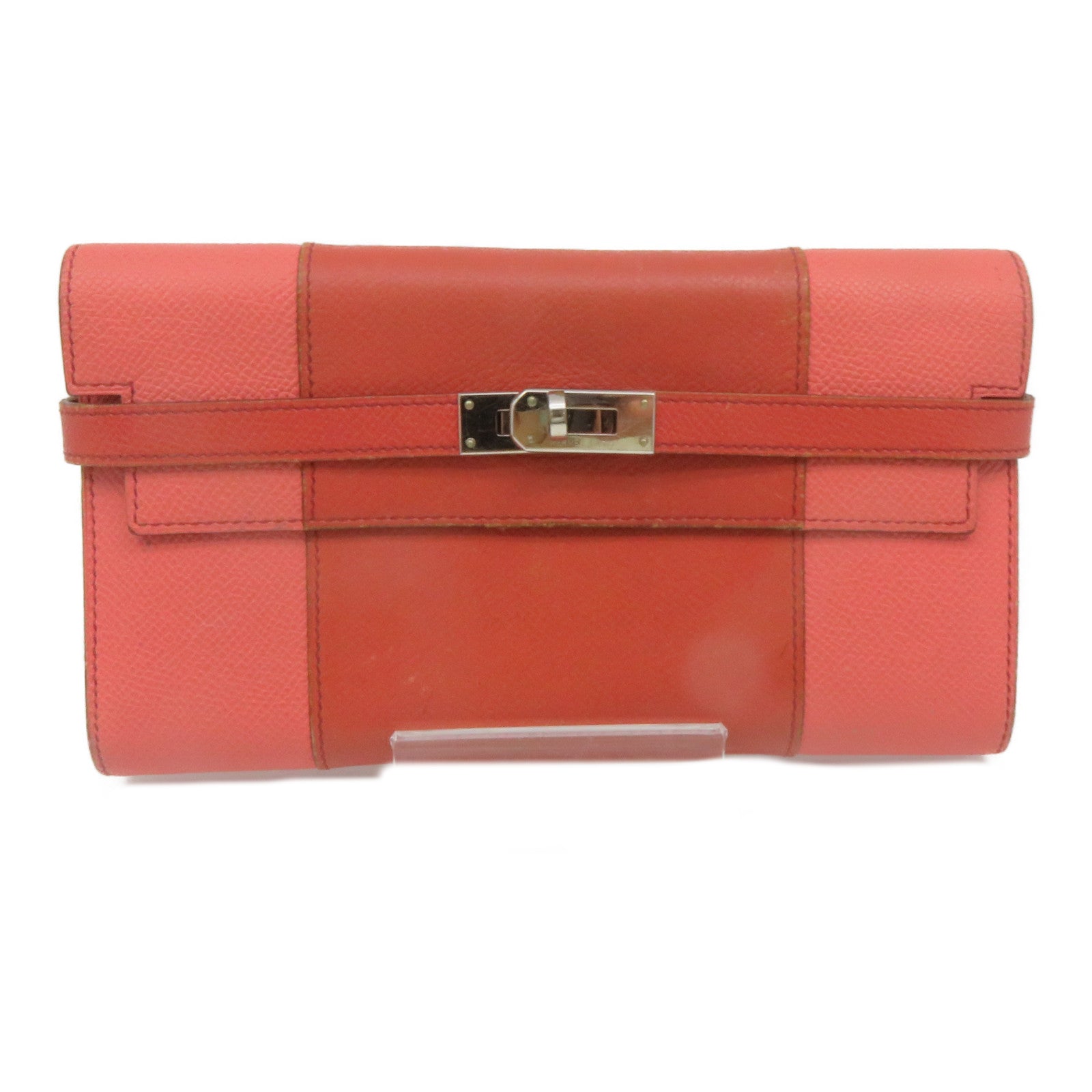 HERMES 【激減優惠】Epsom皮革Kelly Wallet銀扣長錢包紅色