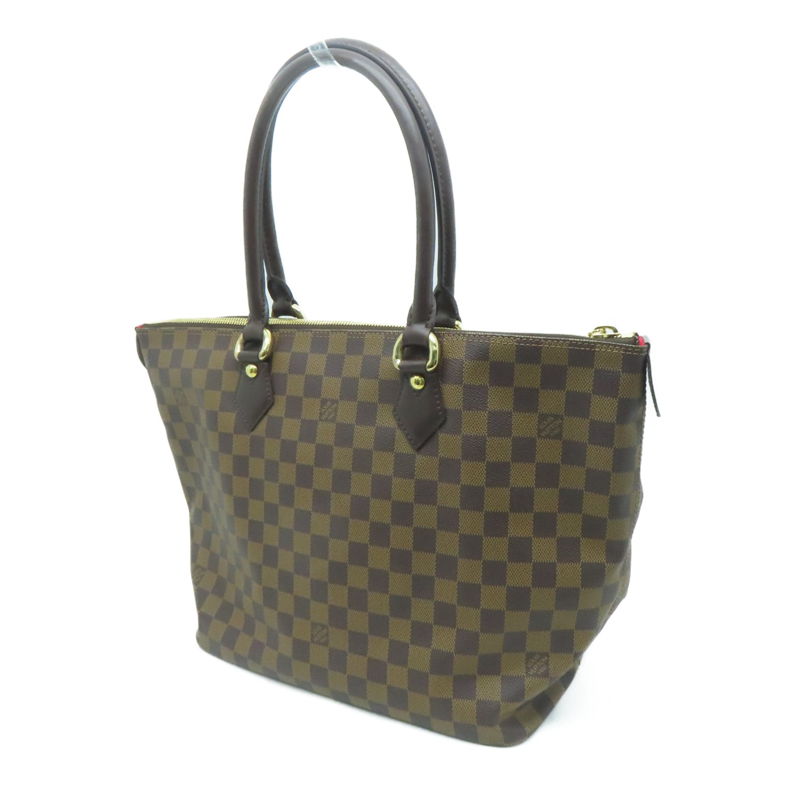 LOUIS VUITTON Damier Saleya MM gold buckle handle bag / shoulder bag brown