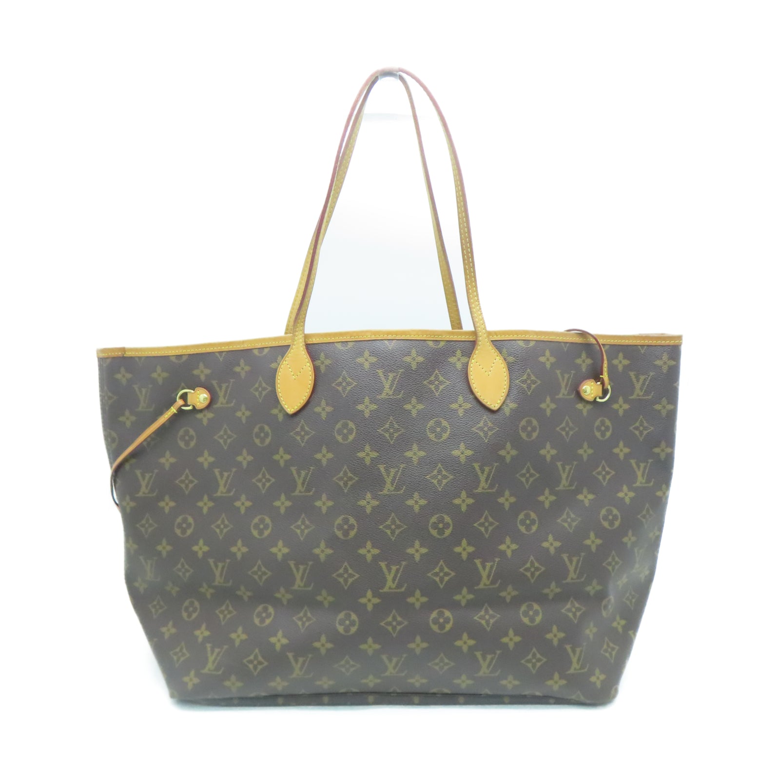LOUIS VUITTON Monogram Neverfull GM金扣手挽袋棕色