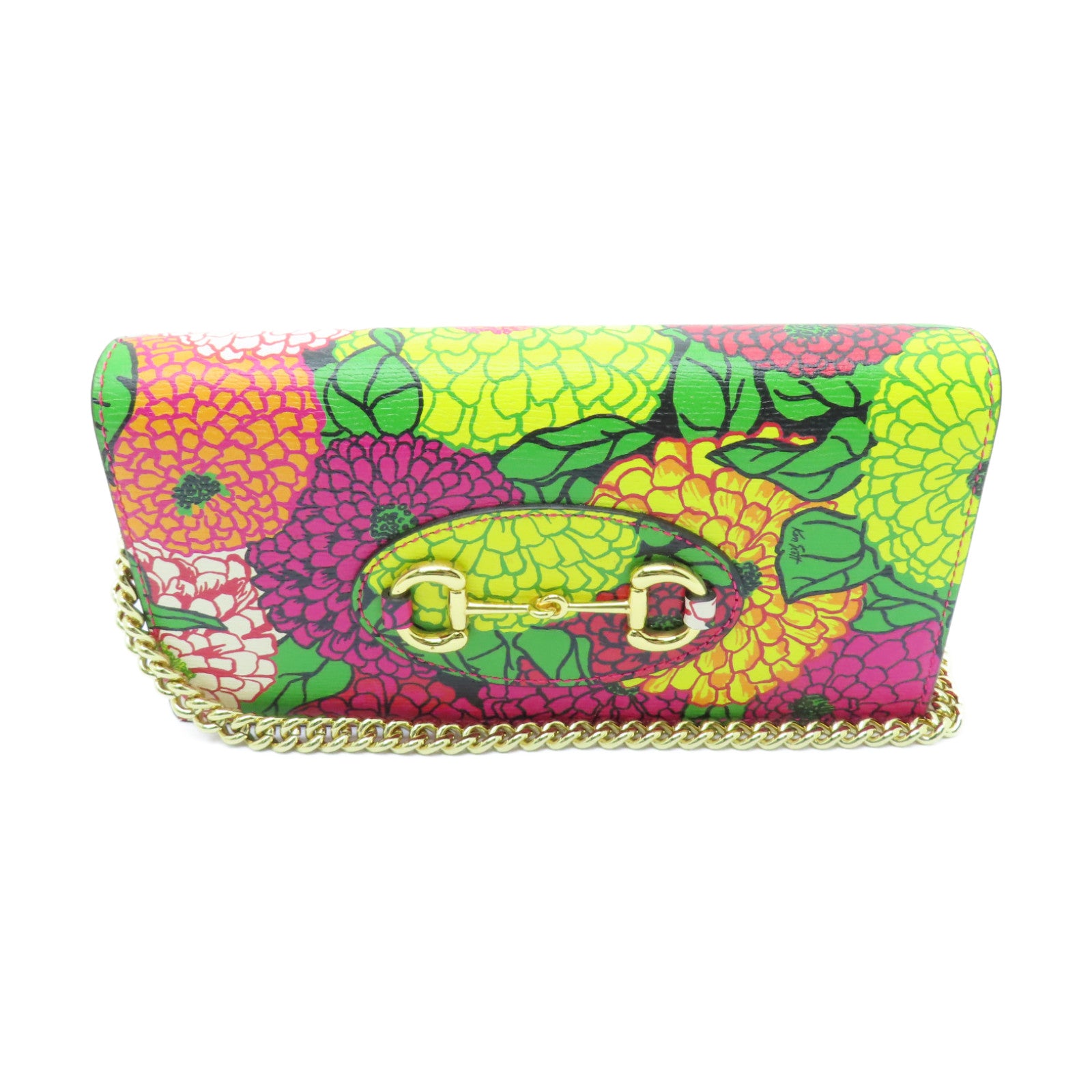 GUCCI 【激減優惠】牛皮皮革Wallet On Chain金扣鏈帶肩背袋粉紅色/黃色