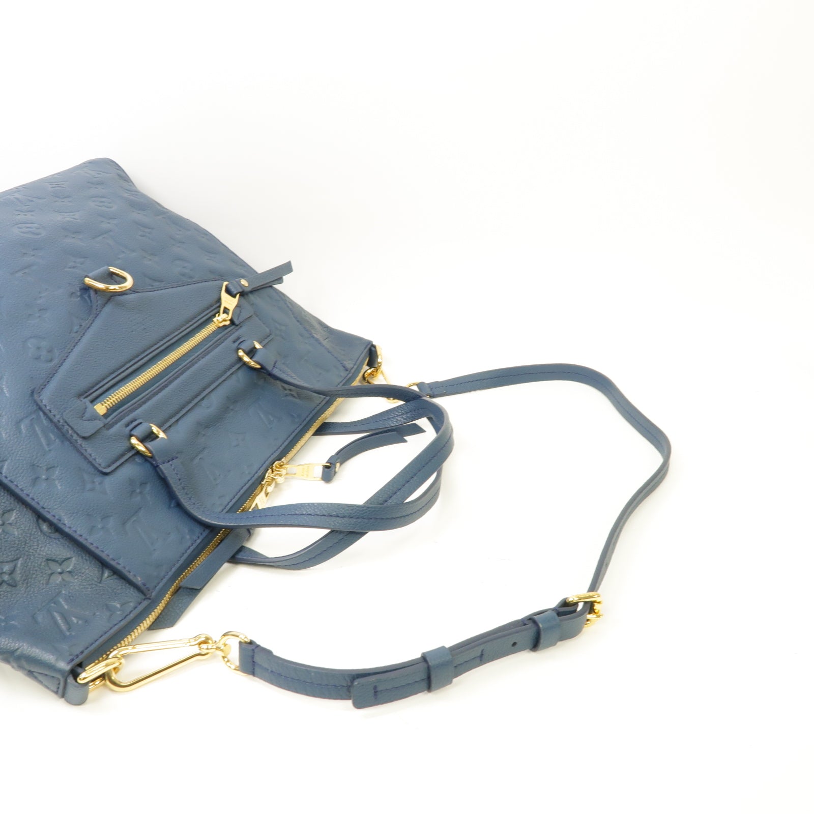 LOUIS VUITTON Monogram Empreinte Lumineuse PM金扣手挽肩背兩用袋藍色
