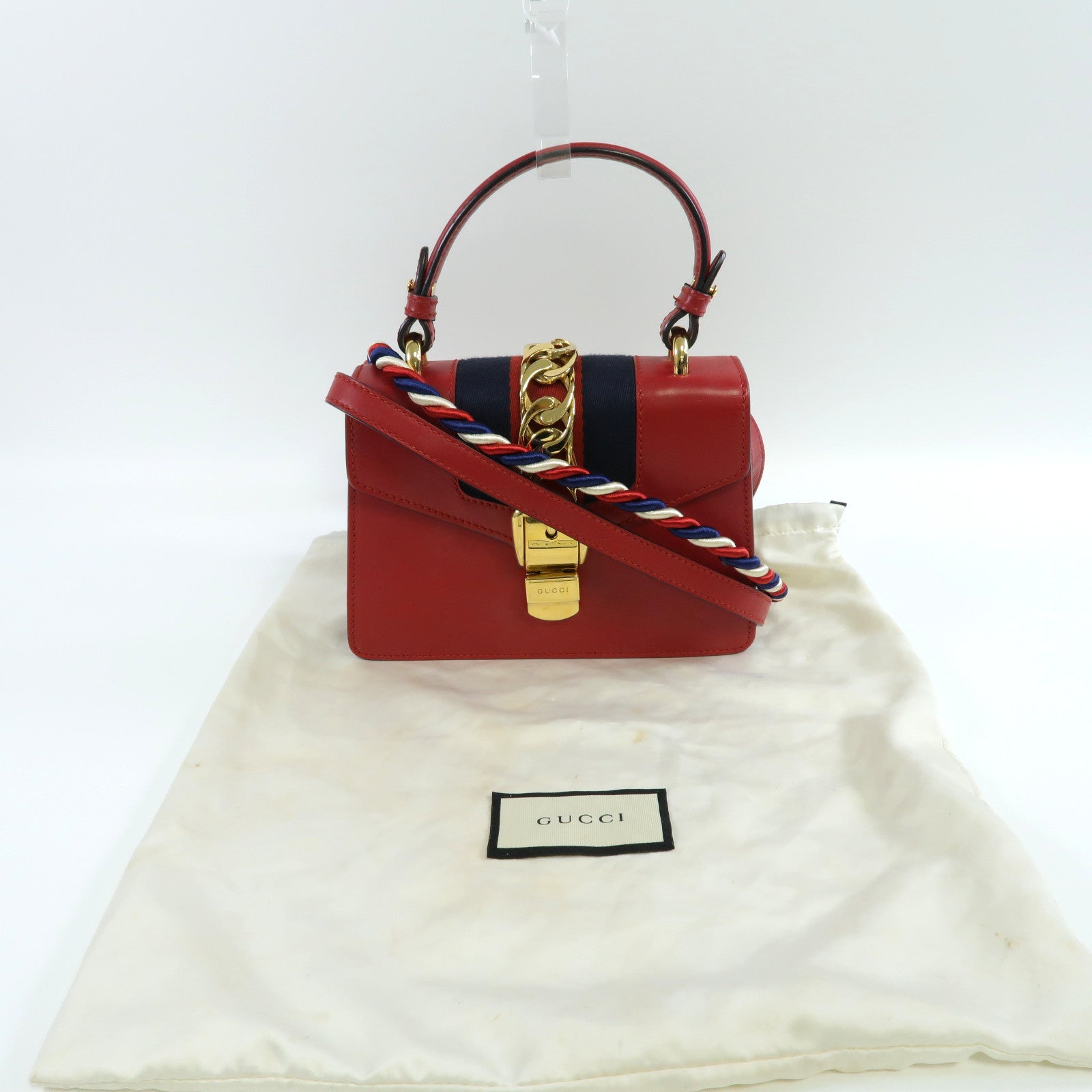 GUCCI 牛皮皮革Sylvie Shoulder Bag金扣手挽肩背兩用袋紅色