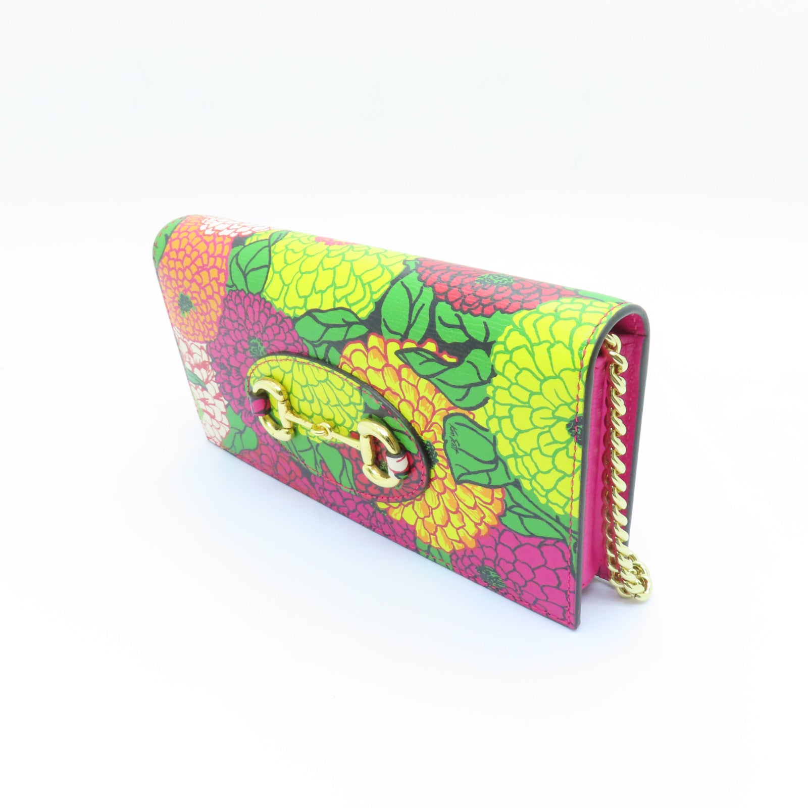 GUCCI 【激減優惠】牛皮皮革Wallet On Chain金扣鏈帶肩背袋粉紅色/黃色