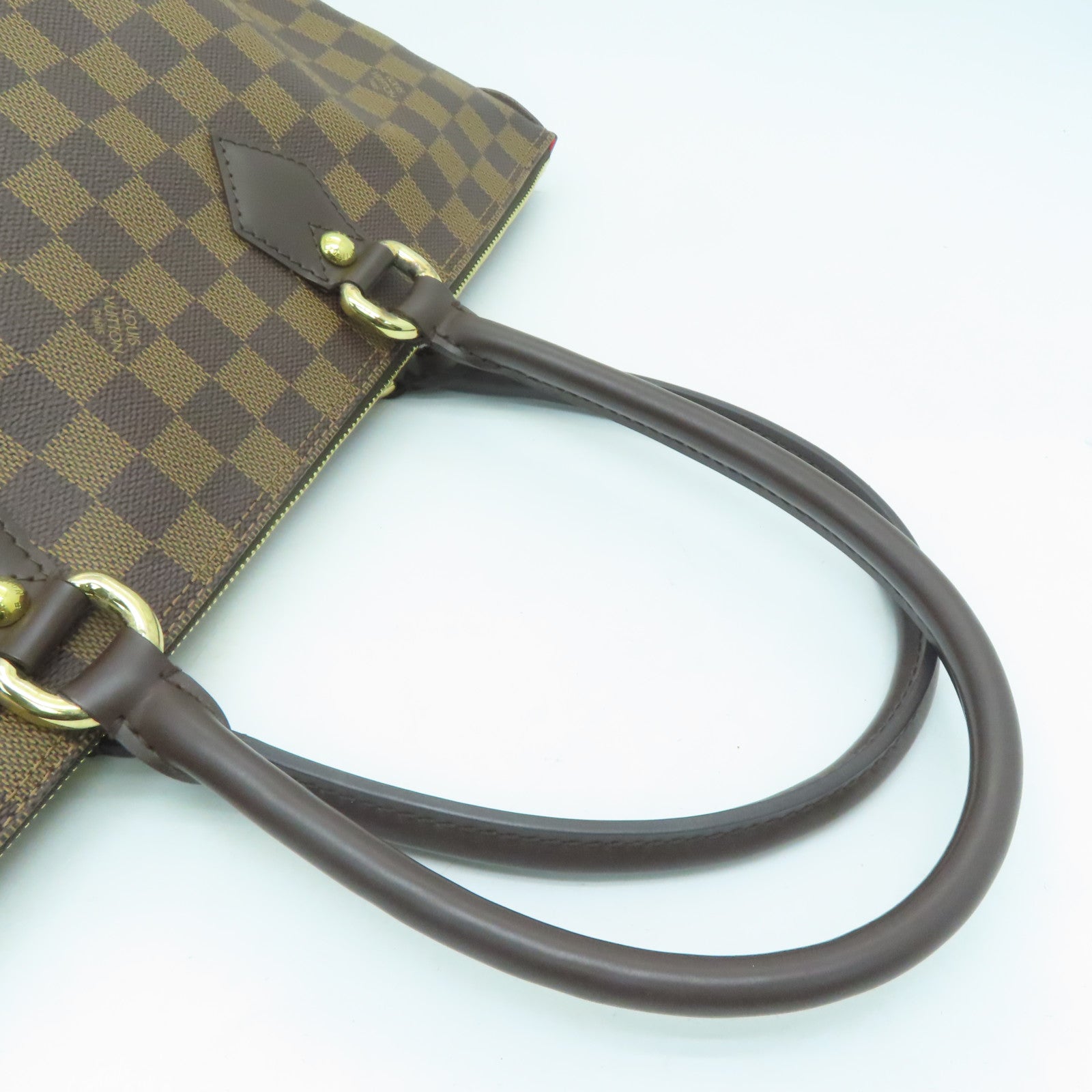 LOUIS VUITTON Damier Saleya MM gold buckle handle bag / shoulder bag brown