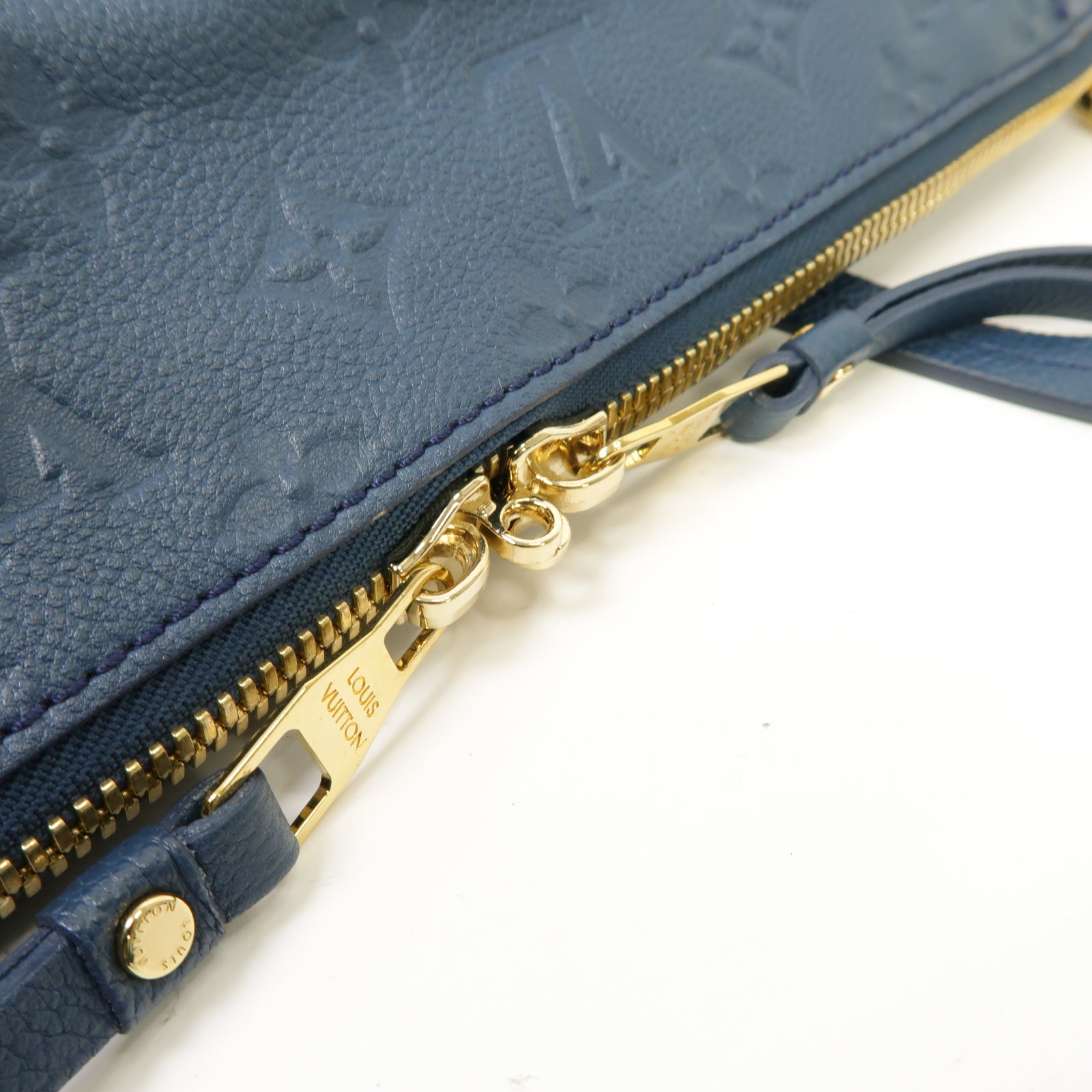 LOUIS VUITTON Monogram Empreinte Lumineuse PM金扣手挽肩背兩用袋藍色