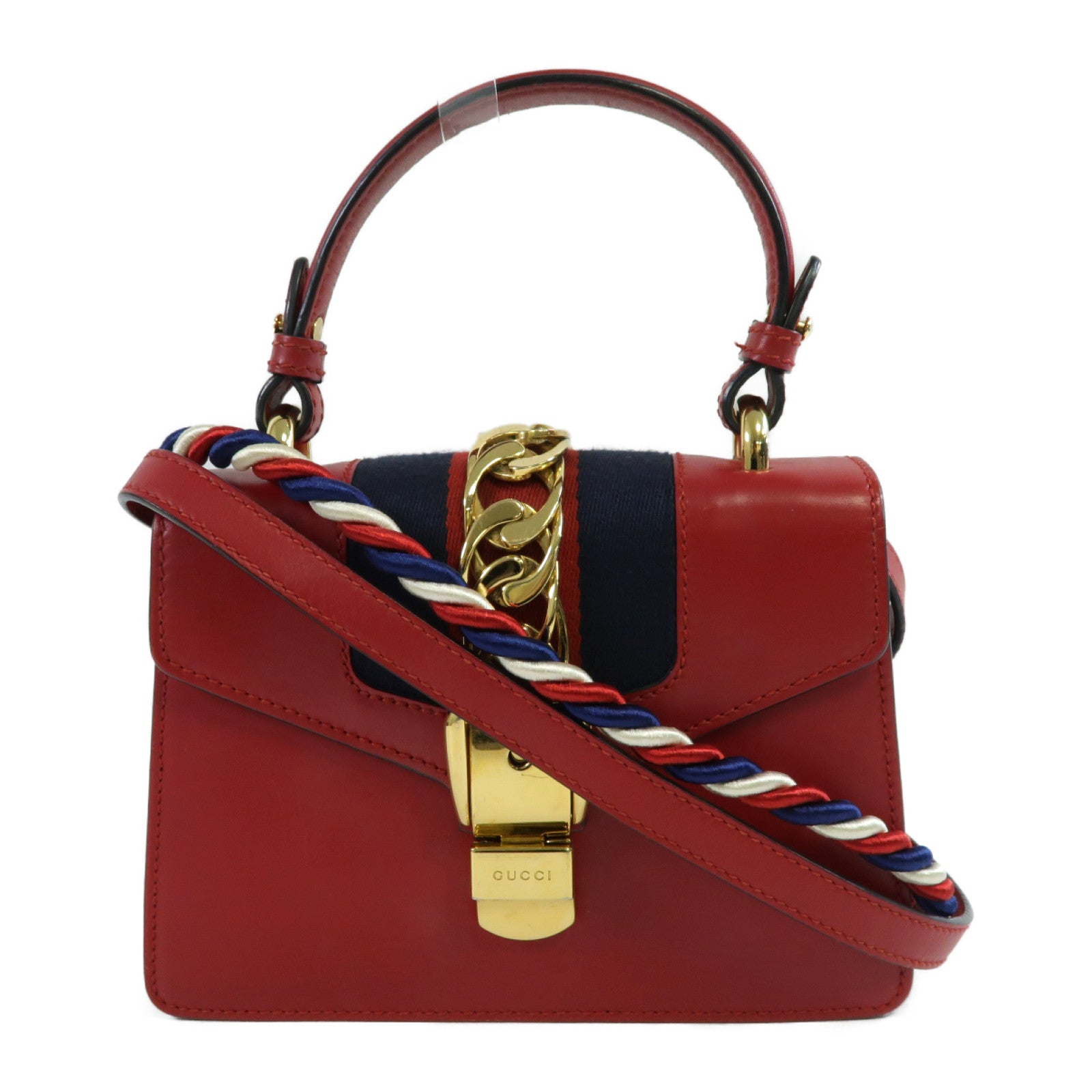 GUCCI 牛皮皮革Sylvie Shoulder Bag金扣手挽肩背兩用袋紅色
