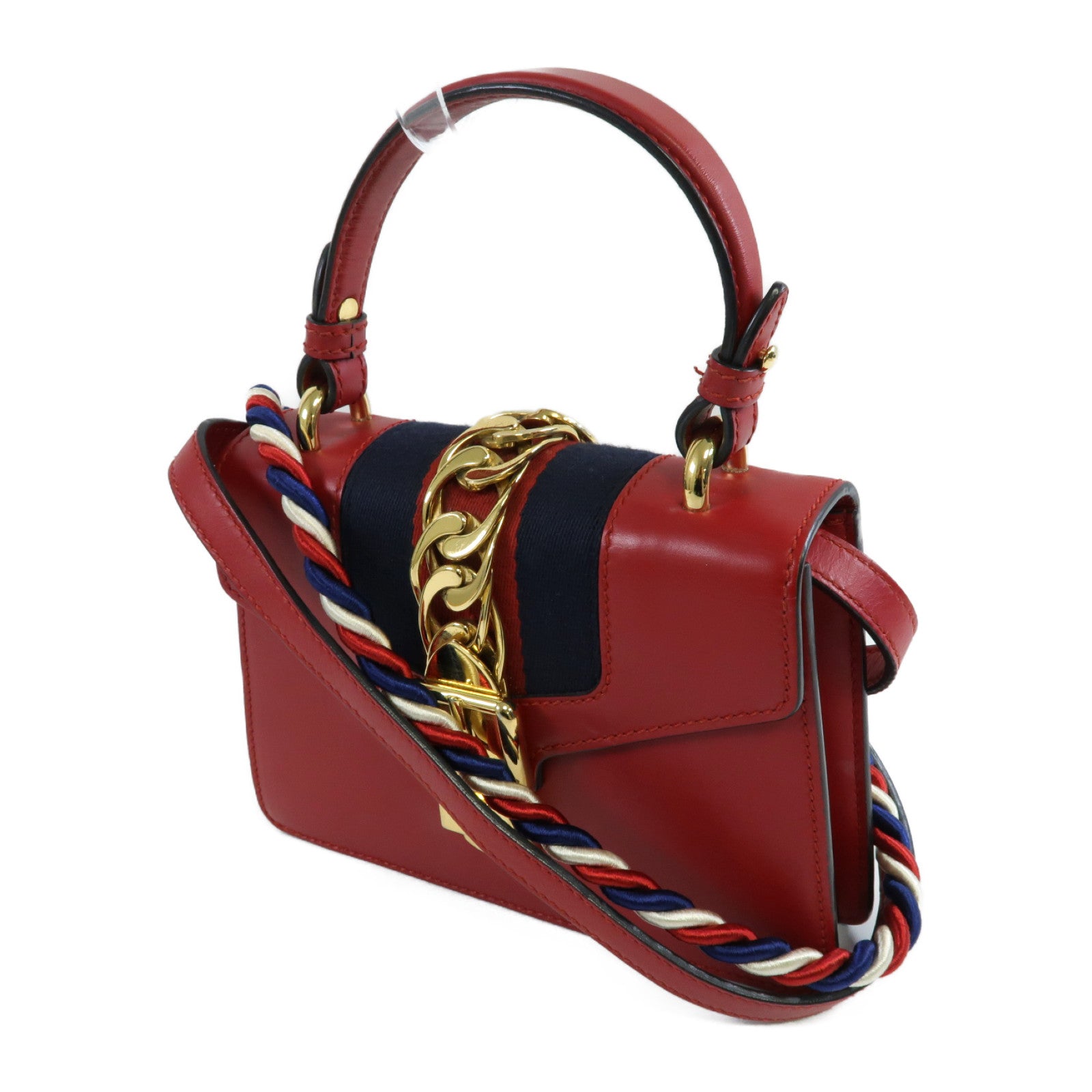 GUCCI 牛皮皮革Sylvie Shoulder Bag金扣手挽肩背兩用袋紅色