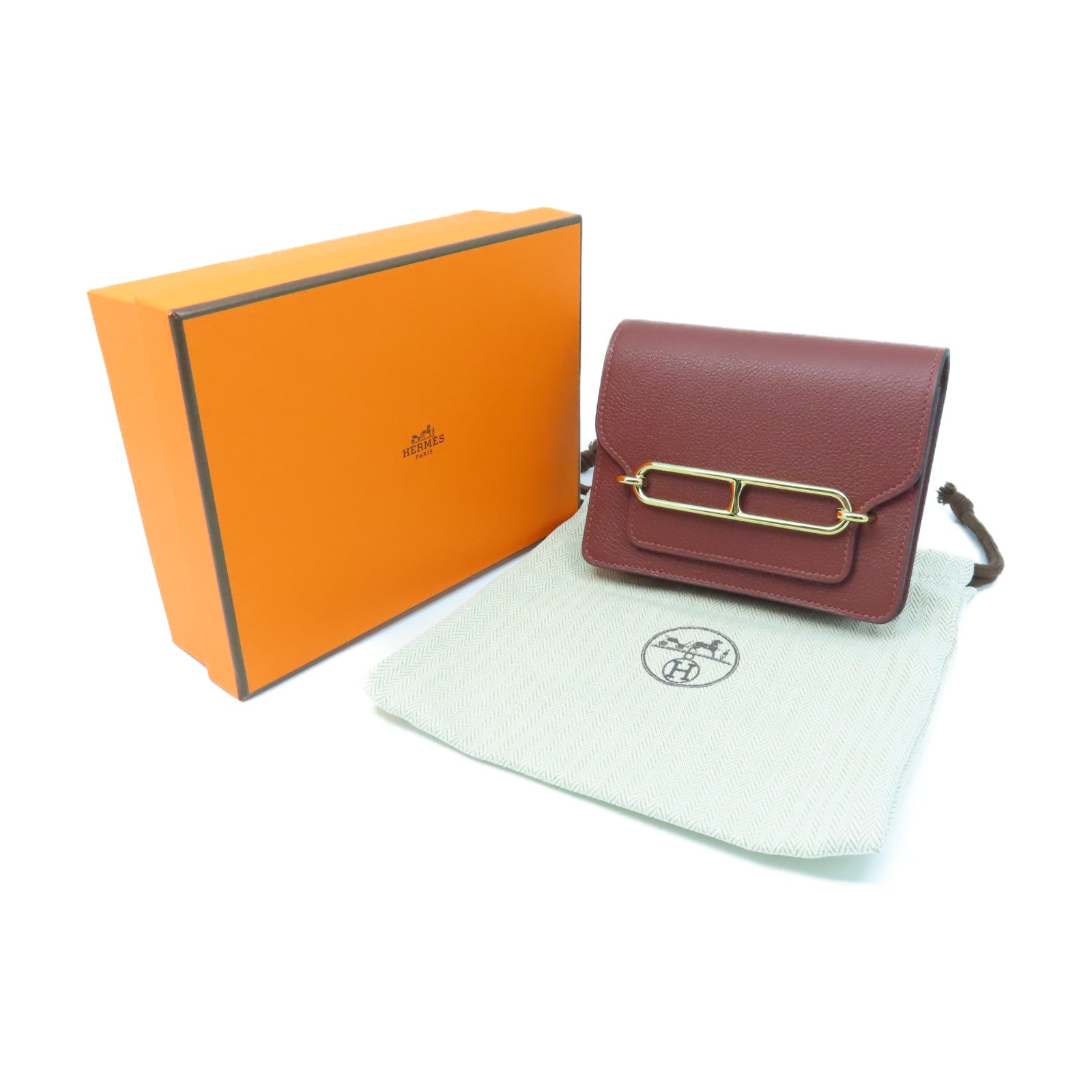 HERMES 【激減優惠】Evercolor皮革Roulis Slim金扣錢包愛馬仕紅色