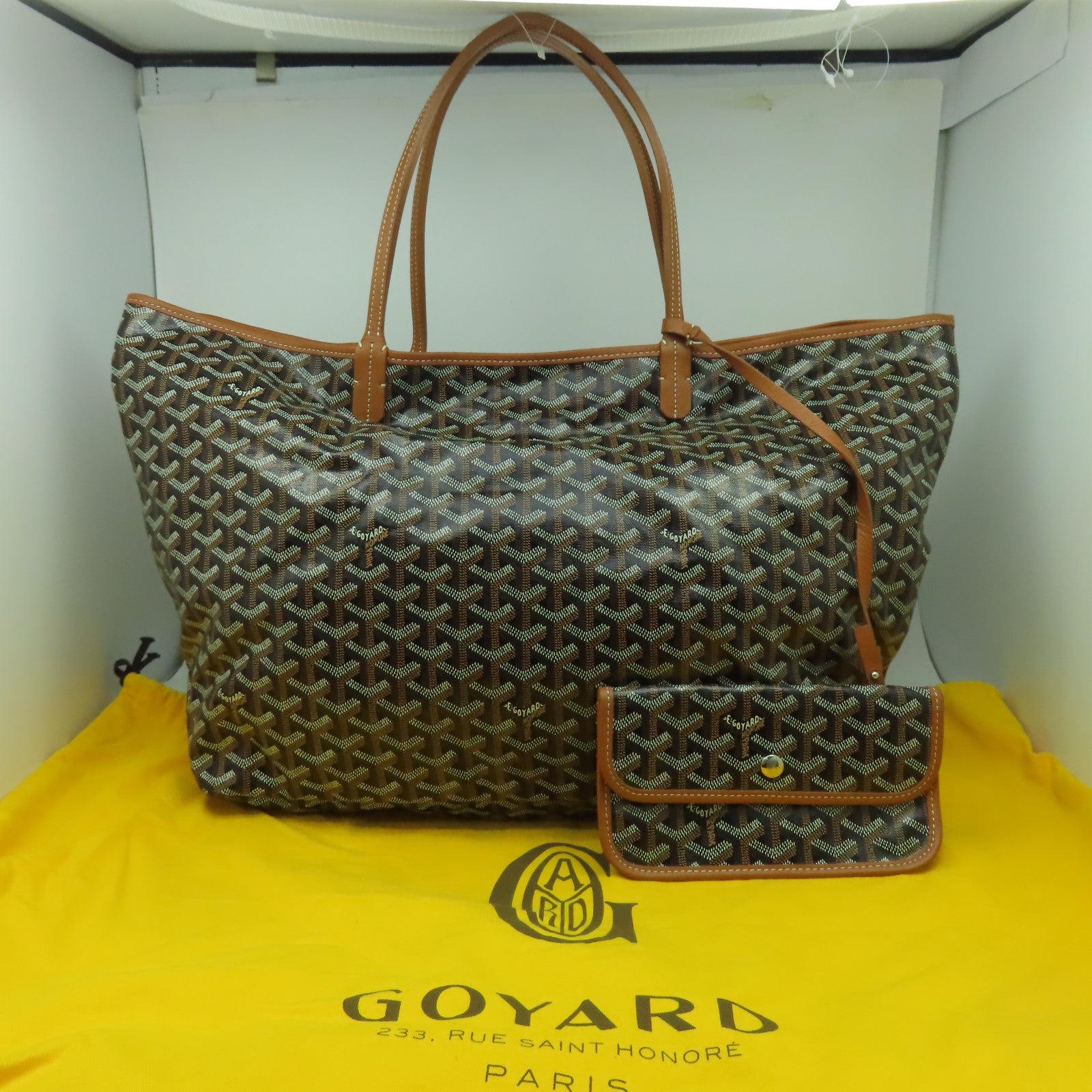 GOYARD 塗層帆布Anjou銀扣肩背袋啡色/黑色