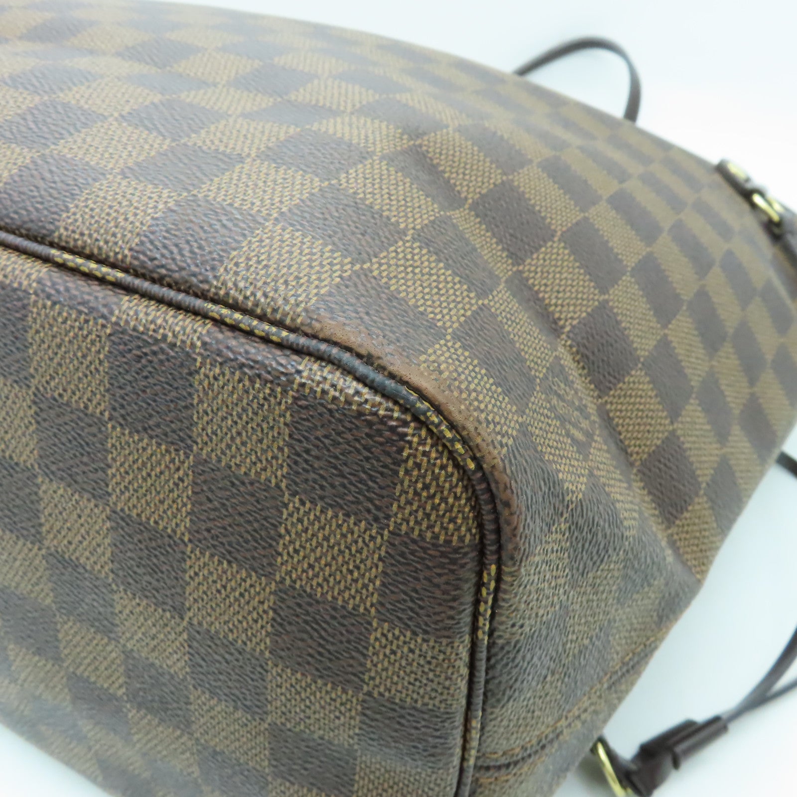 LOUIS VUITTON Damier Neverfull MM金扣手挽袋啡色