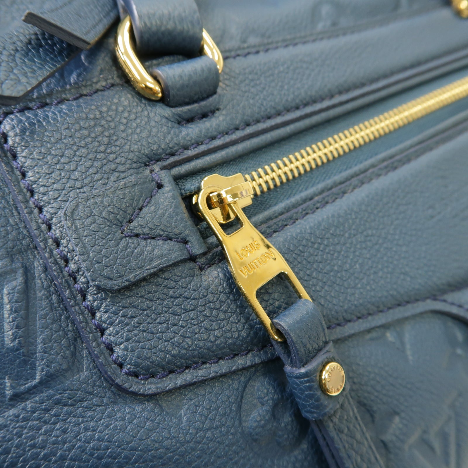 LOUIS VUITTON Monogram Empreinte Lumineuse PM金扣手挽肩背兩用袋藍色