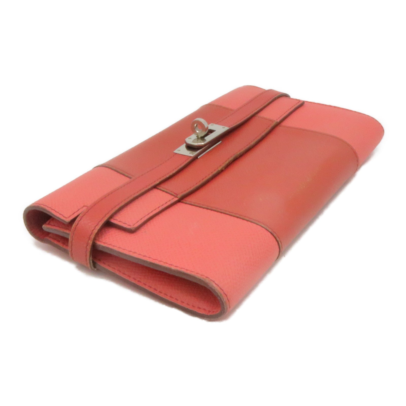 HERMES 【激減優惠】Epsom皮革Kelly Wallet銀扣長錢包紅色