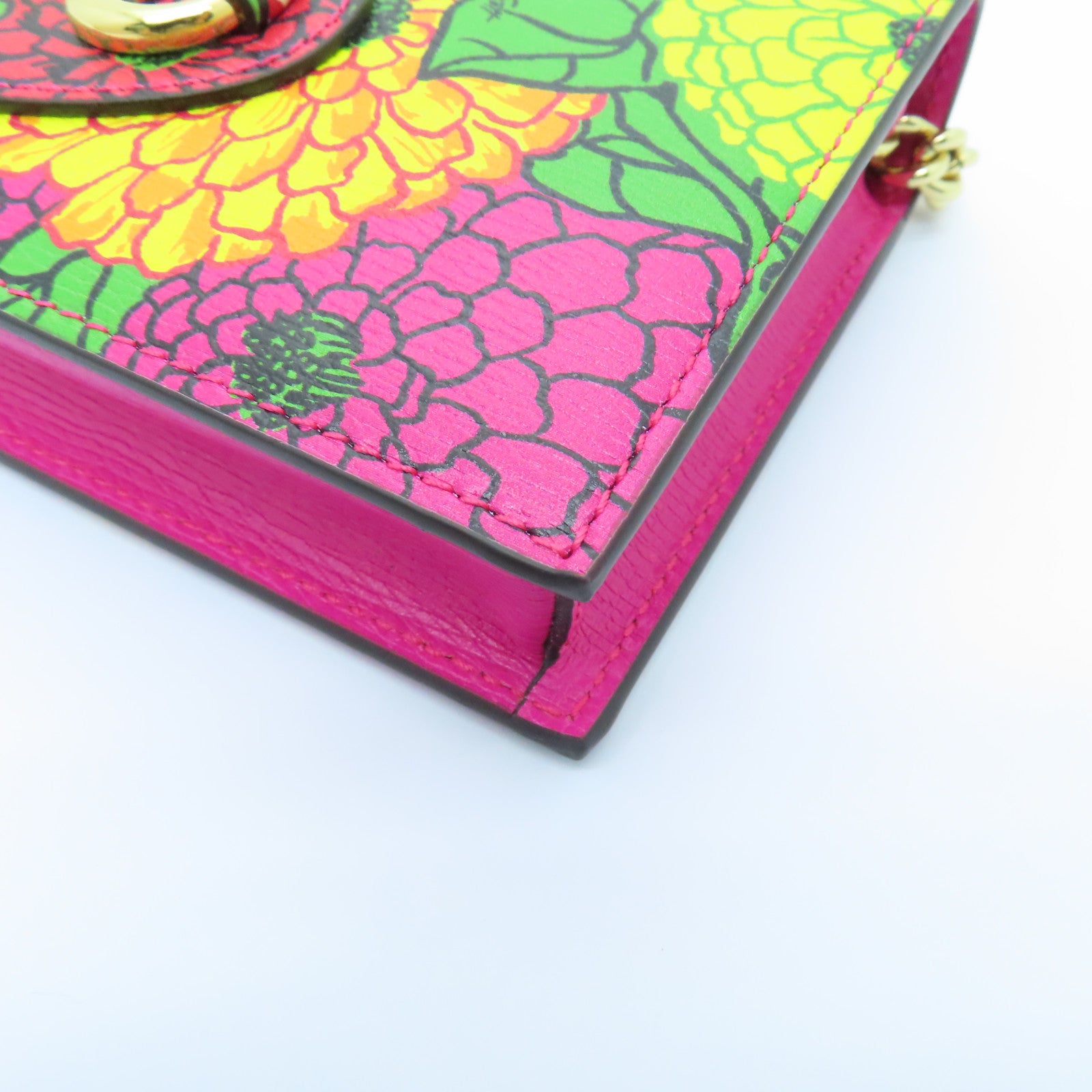 GUCCI 【激減優惠】牛皮皮革Wallet On Chain金扣鏈帶肩背袋粉紅色/黃色