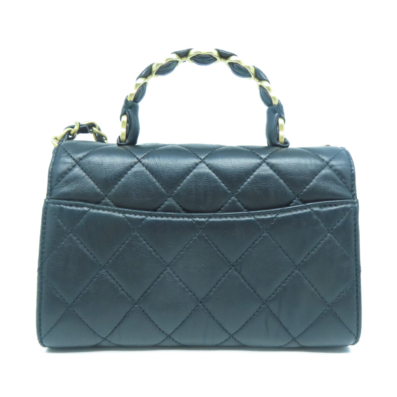 CHANEL 菱格羊皮皮革Mini Flap Bag With Top Handle金扣手挽肩背兩用袋黑色