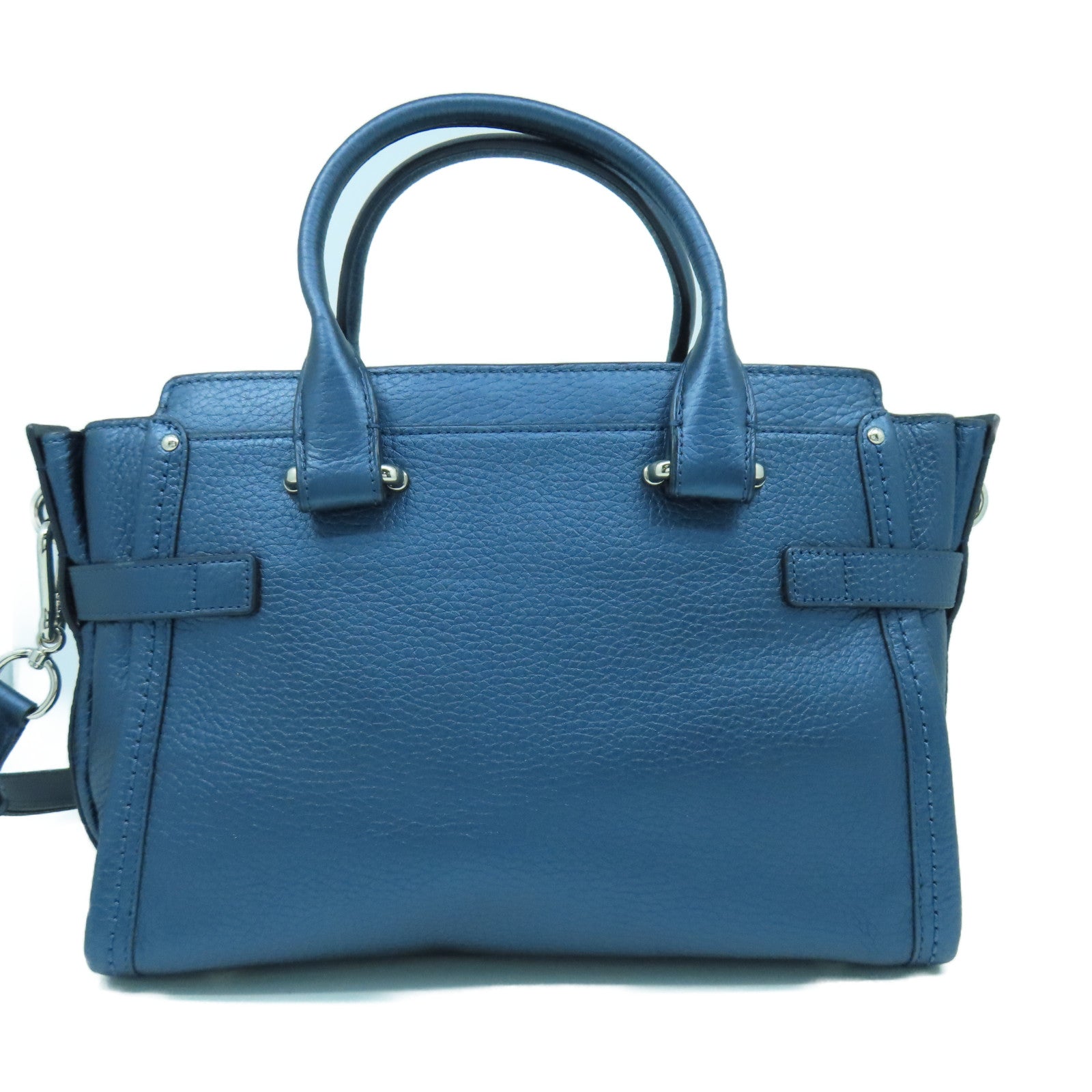 COACH 牛皮皮革2 Way Shoulder銀扣手挽肩背兩用袋藍色