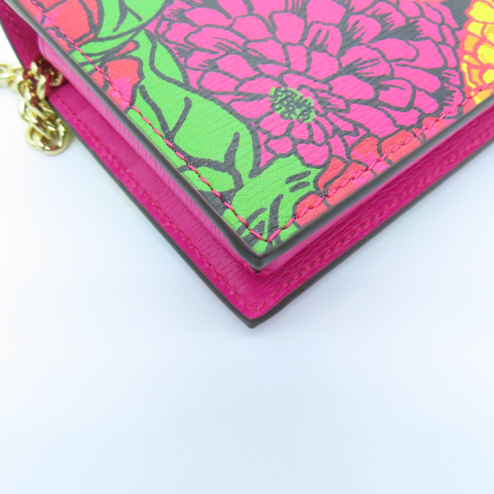 GUCCI 【激減優惠】牛皮皮革Wallet On Chain金扣鏈帶肩背袋粉紅色/黃色