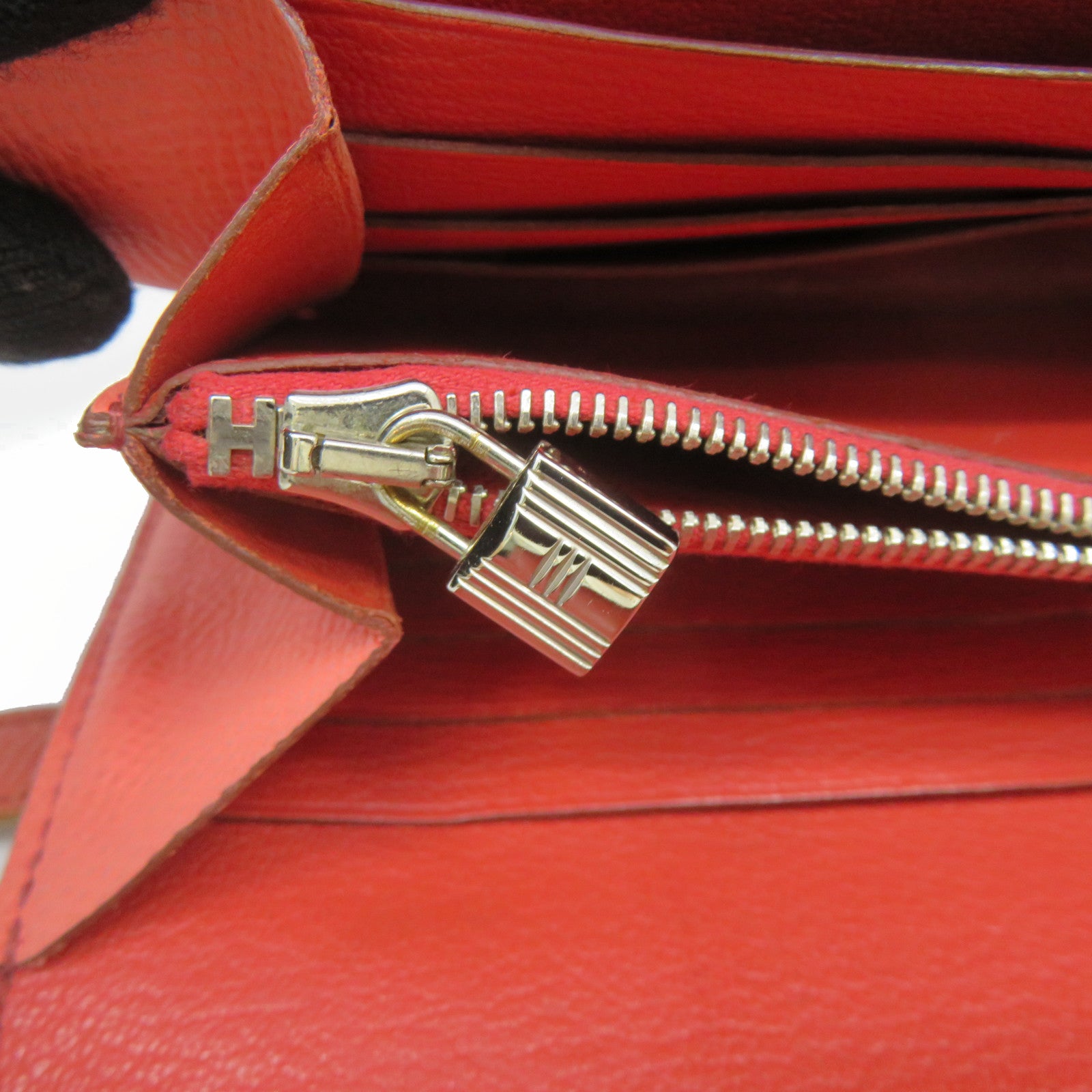 HERMES 【激減優惠】Epsom皮革Kelly Wallet銀扣長錢包紅色