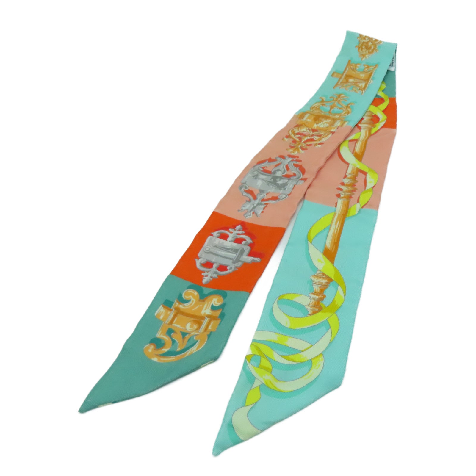 HERMES 絲質Twilly Scarf圍巾橙色/綠色