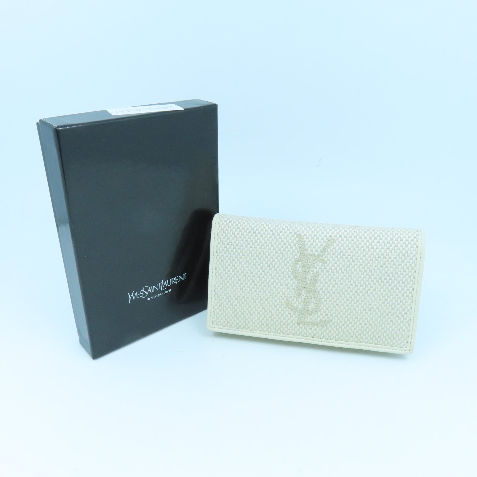 SAINT LAURENT 帆布Wallet金扣钱包米色/白色