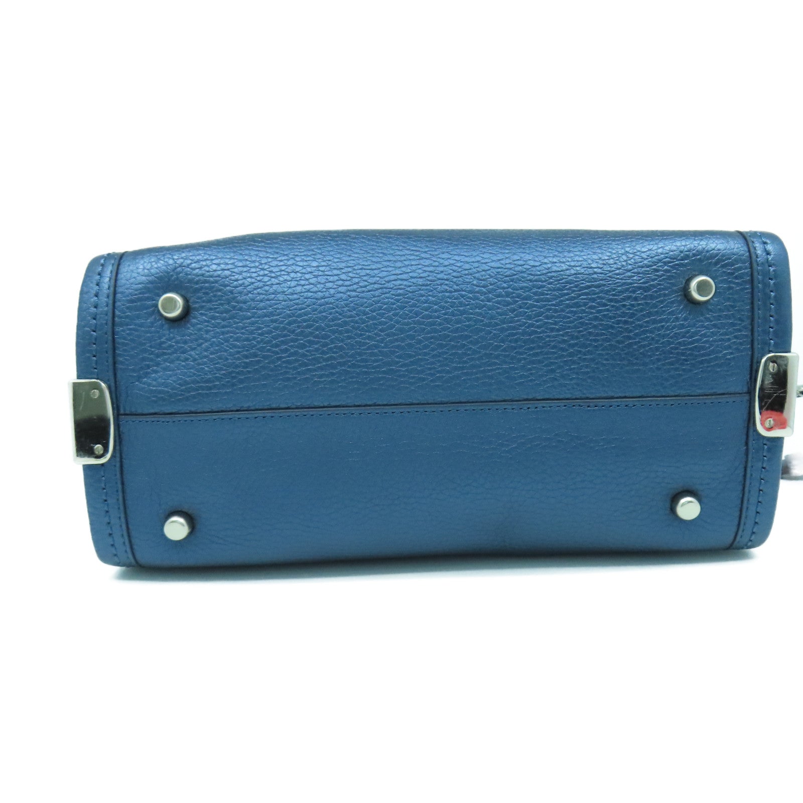 COACH 牛皮皮革2 Way Shoulder銀扣手挽肩背兩用袋藍色