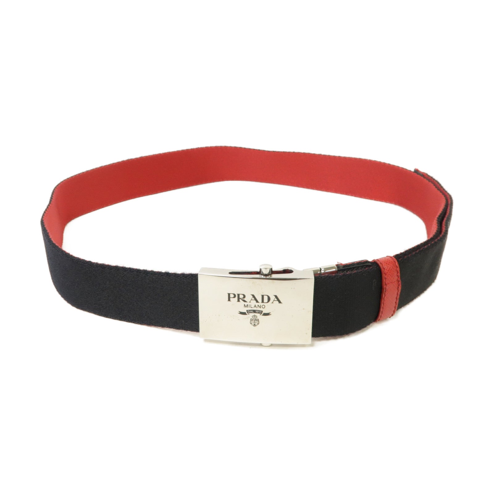 PRADA 帆布Belt銀扣腰帶黑色/紅色
