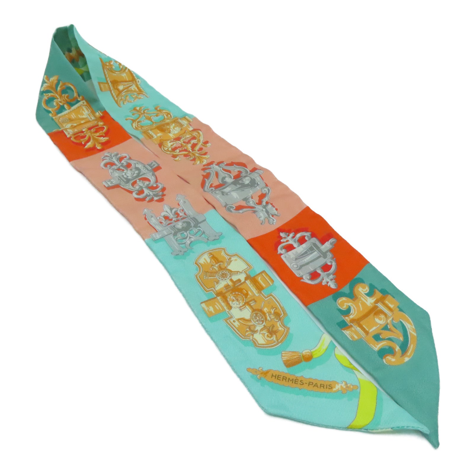 HERMES 絲質Twilly Scarf圍巾橙色/綠色