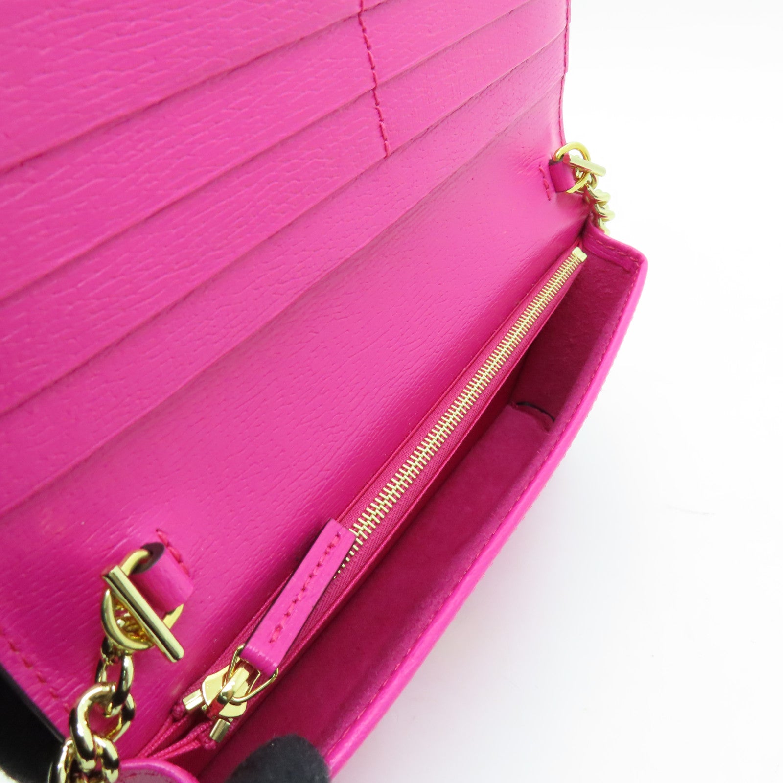 GUCCI 【激減優惠】牛皮皮革Wallet On Chain金扣鏈帶肩背袋粉紅色/黃色