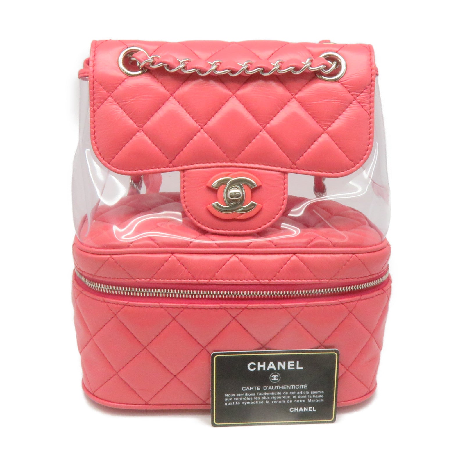 CHANEL Lingge cowhide leather PVC Backpack silver buckle backpack pink