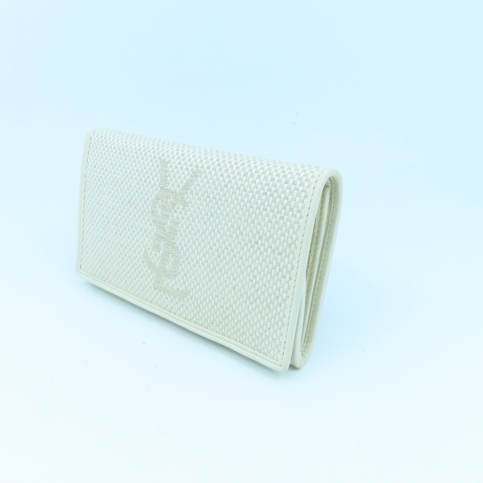SAINT LAURENT 帆布Wallet金扣钱包米色/白色