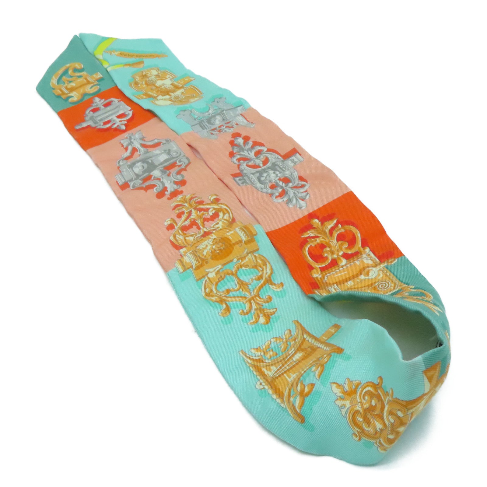 HERMES 絲質Twilly Scarf圍巾橙色/綠色