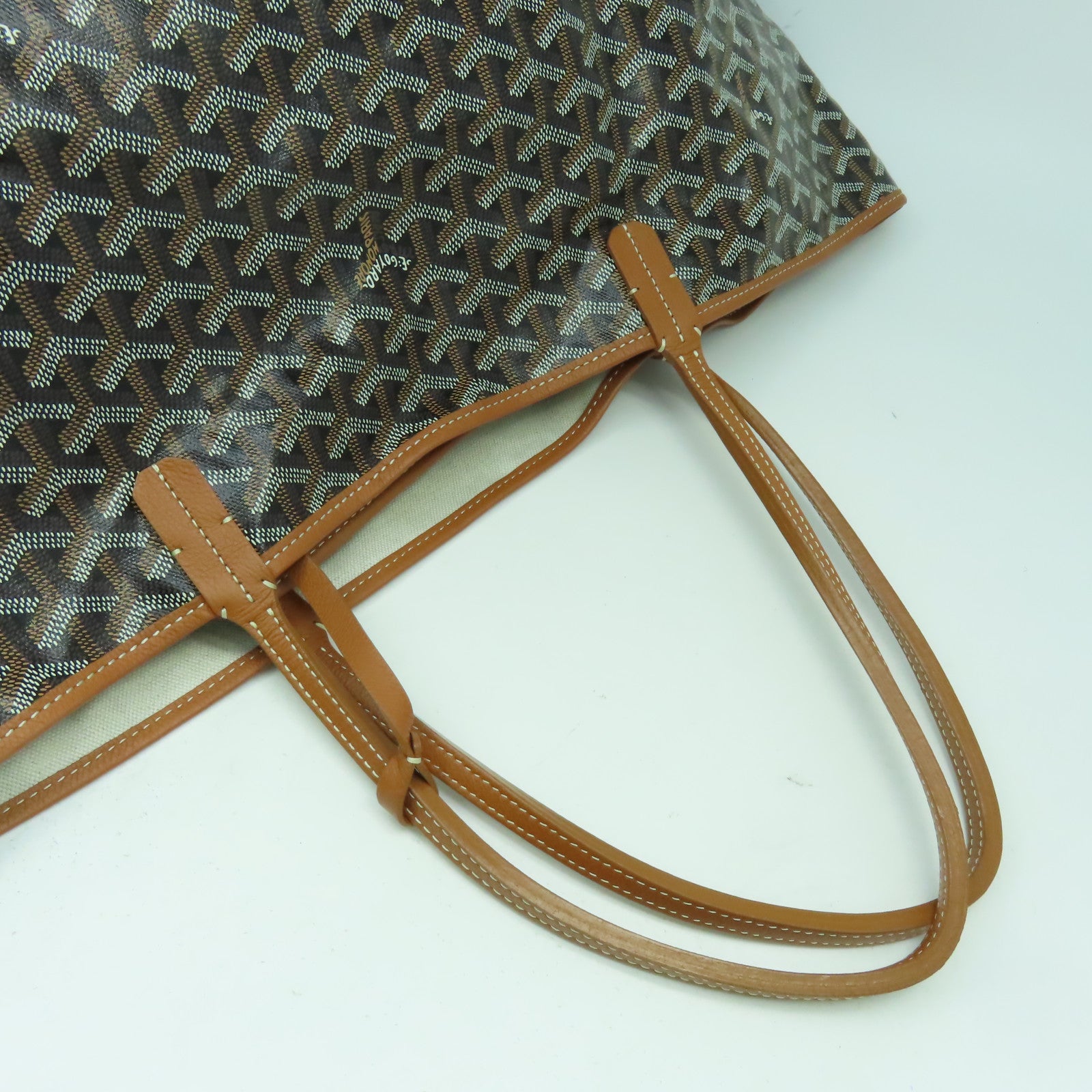 GOYARD 塗層帆布Anjou銀扣肩背袋啡色/黑色