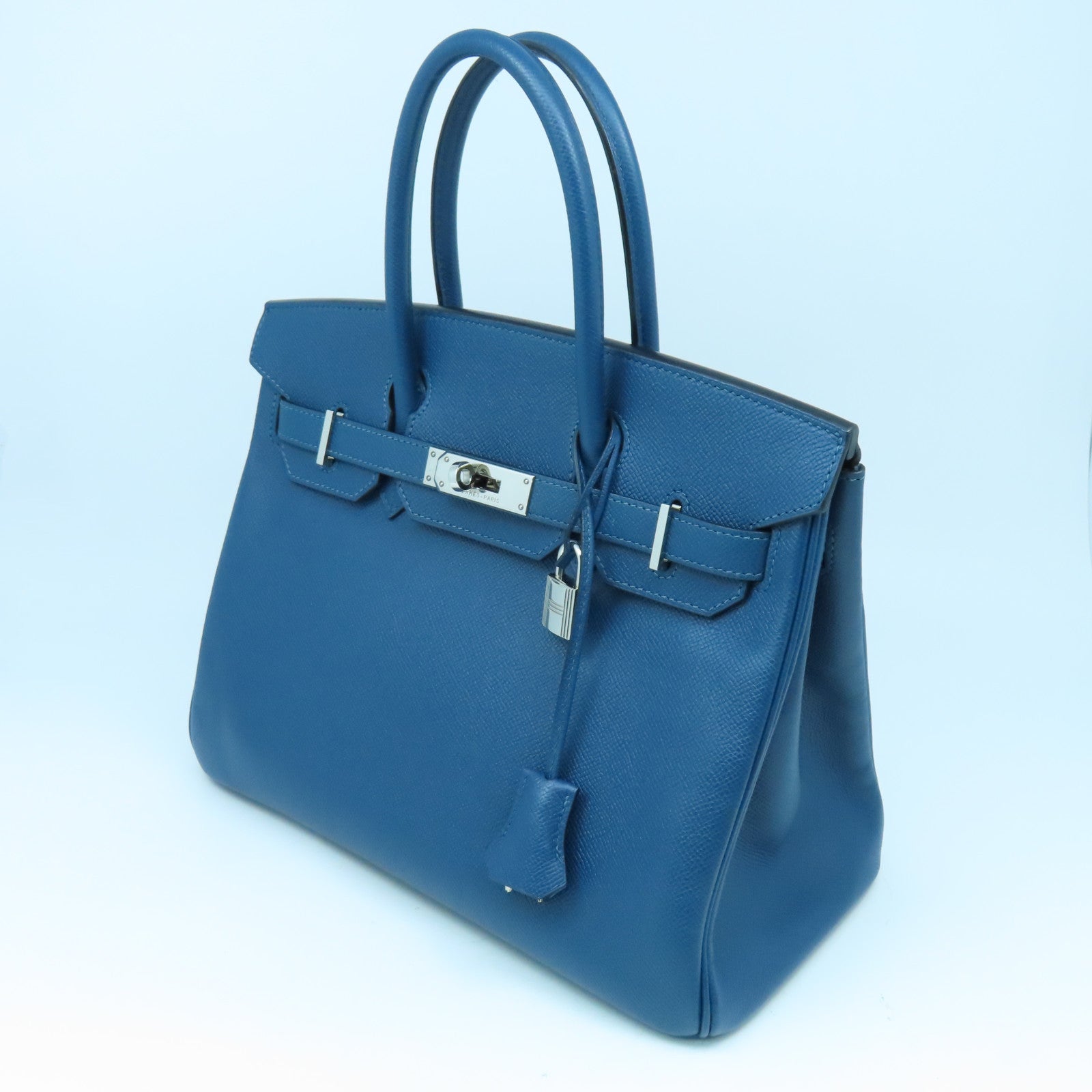 HERMES Epsom皮革Birkin 30銀扣手挽袋鴨子藍