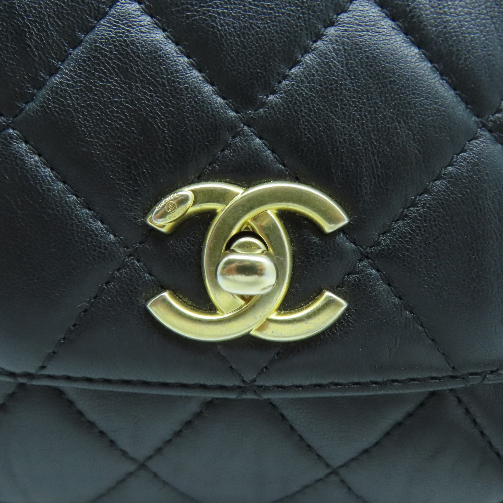 CHANEL 菱格羊皮皮革Mini Flap Bag With Top Handle金扣手挽肩背兩用袋黑色