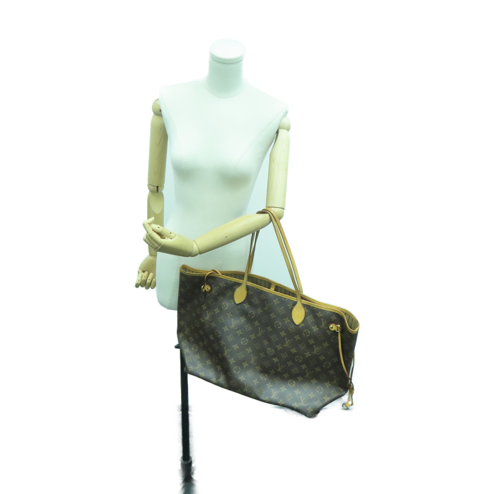 LOUIS VUITTON Monogram Neverfull GM金扣手挽袋棕色