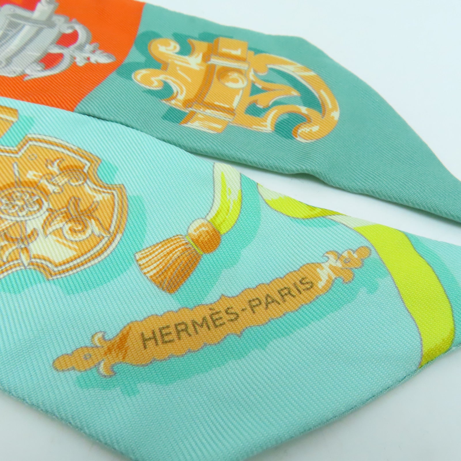 HERMES 絲質Twilly Scarf圍巾橙色/綠色