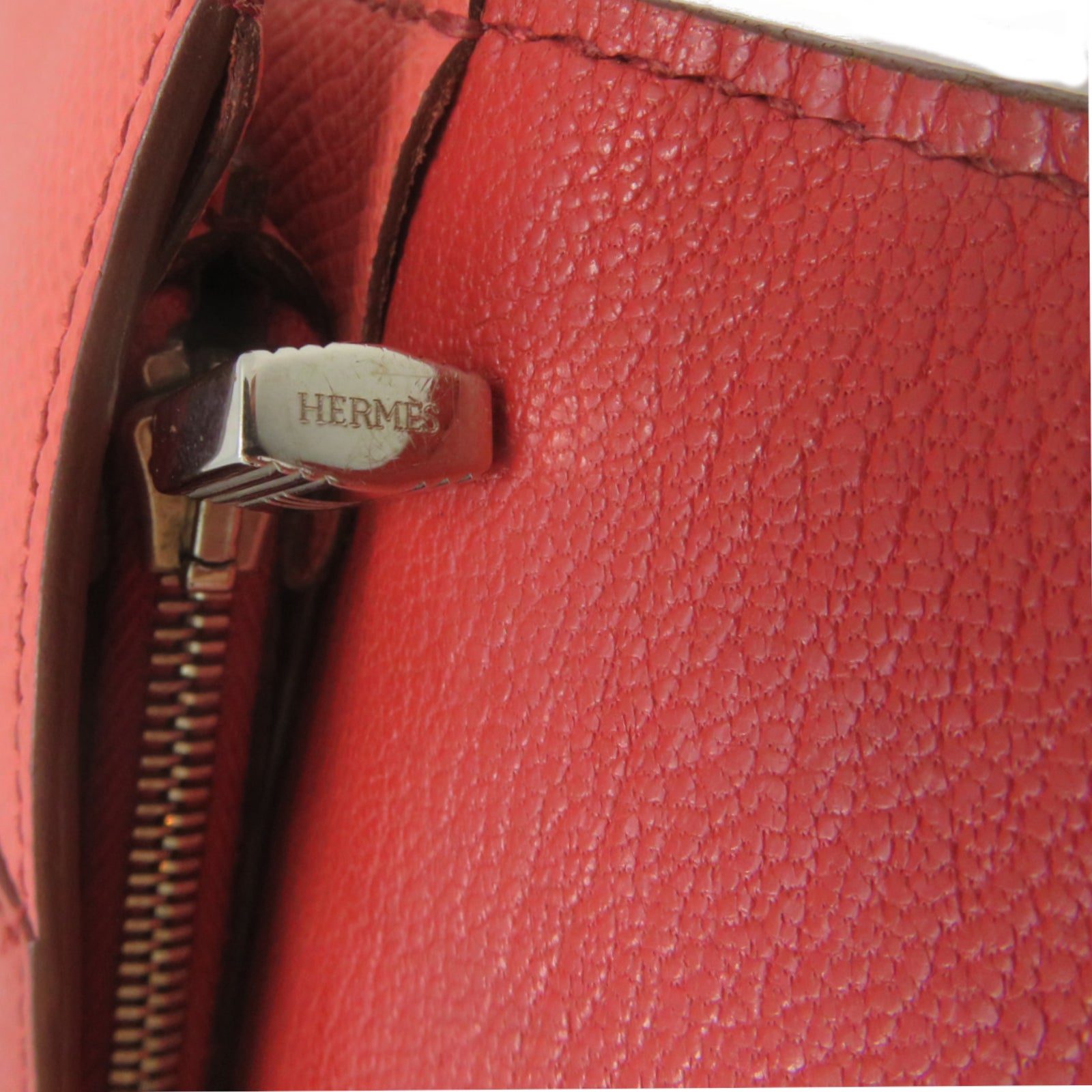 HERMES 【激減優惠】Epsom皮革Kelly Wallet銀扣長錢包紅色